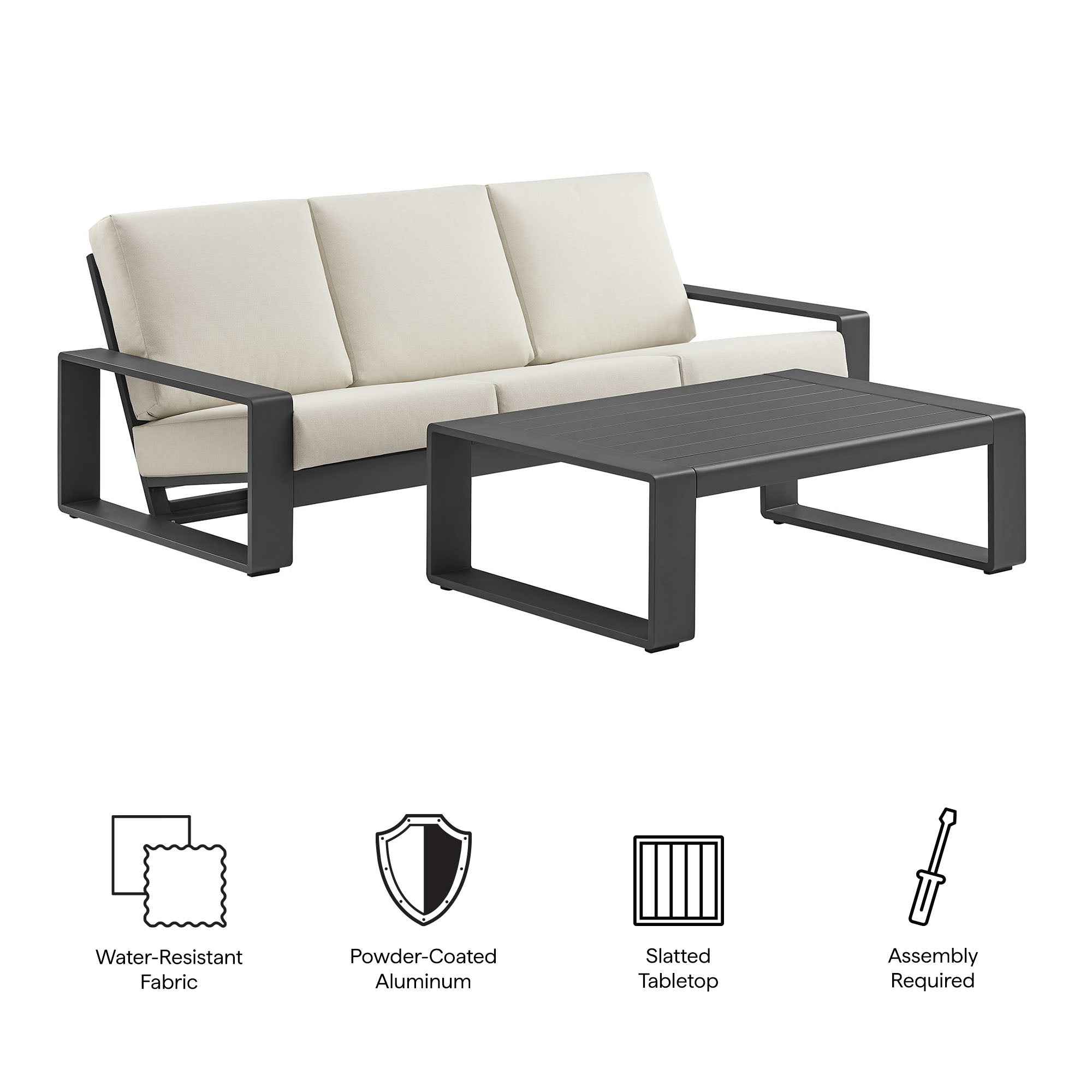 Modway Lirienne 2-Piece Outdoor Patio Aluminum Furniture Set