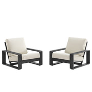 Modway Lirienne Outdoor Patio Aluminum Faux Wood Armchairs Set of 2