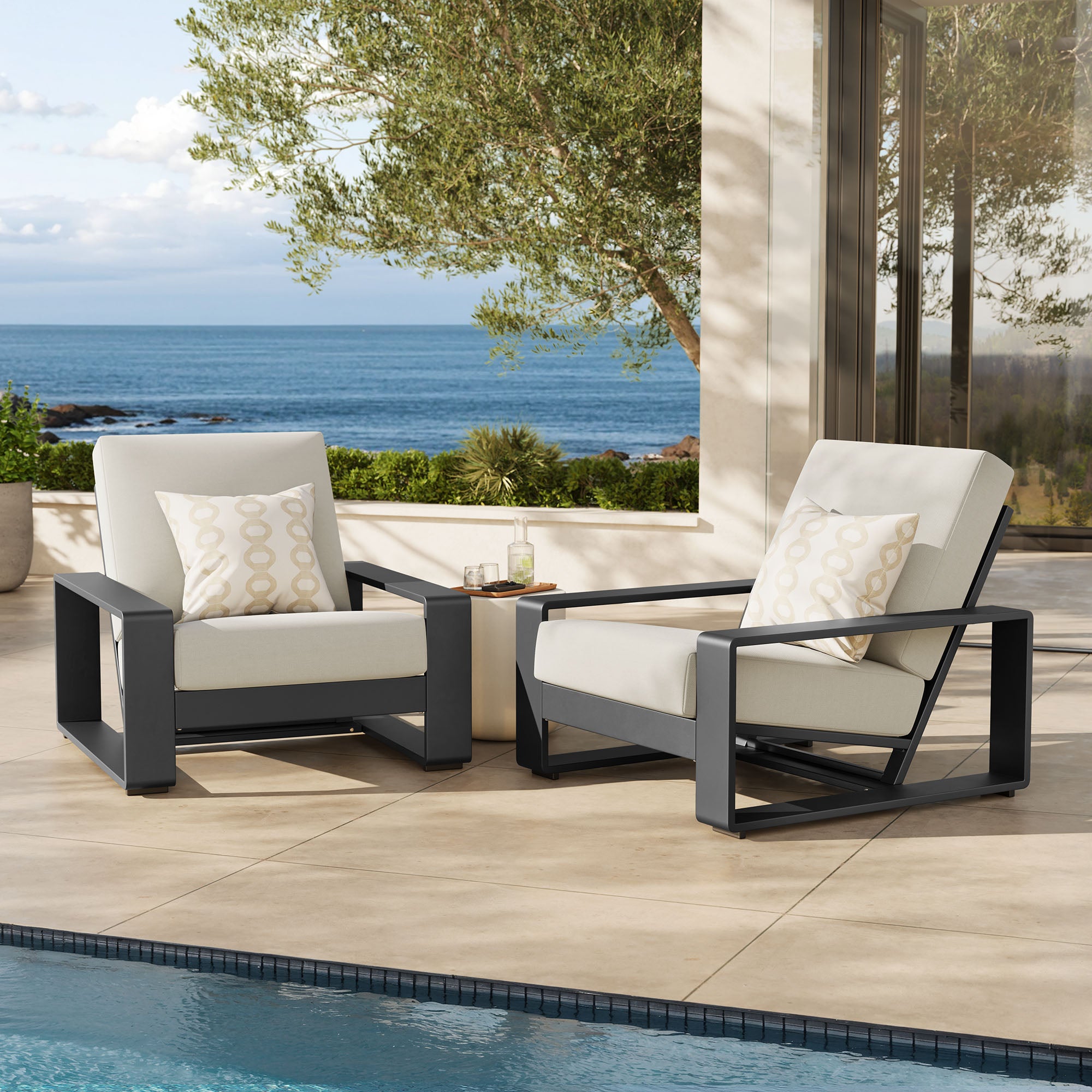 Modway Lirienne Outdoor Patio Aluminum Faux Wood Armchairs Set of 2