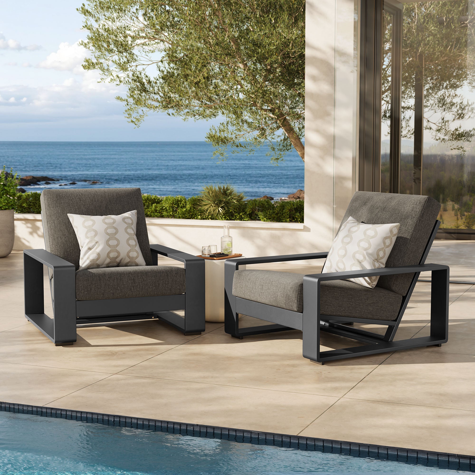 Modway Lirienne Outdoor Patio Aluminum Faux Wood Armchairs Set of 2