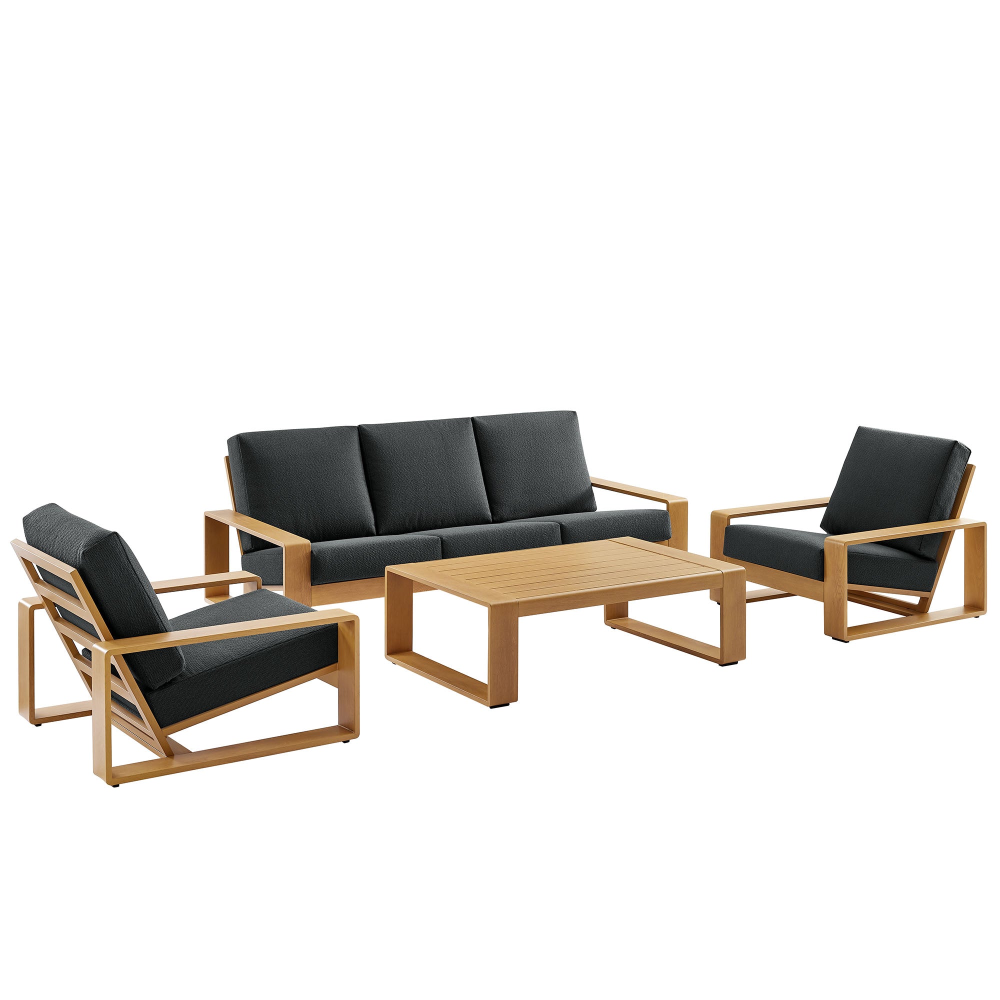 Modway Lirienne 4-Piece Outdoor Patio Aluminum Faux Wood Furniture Set