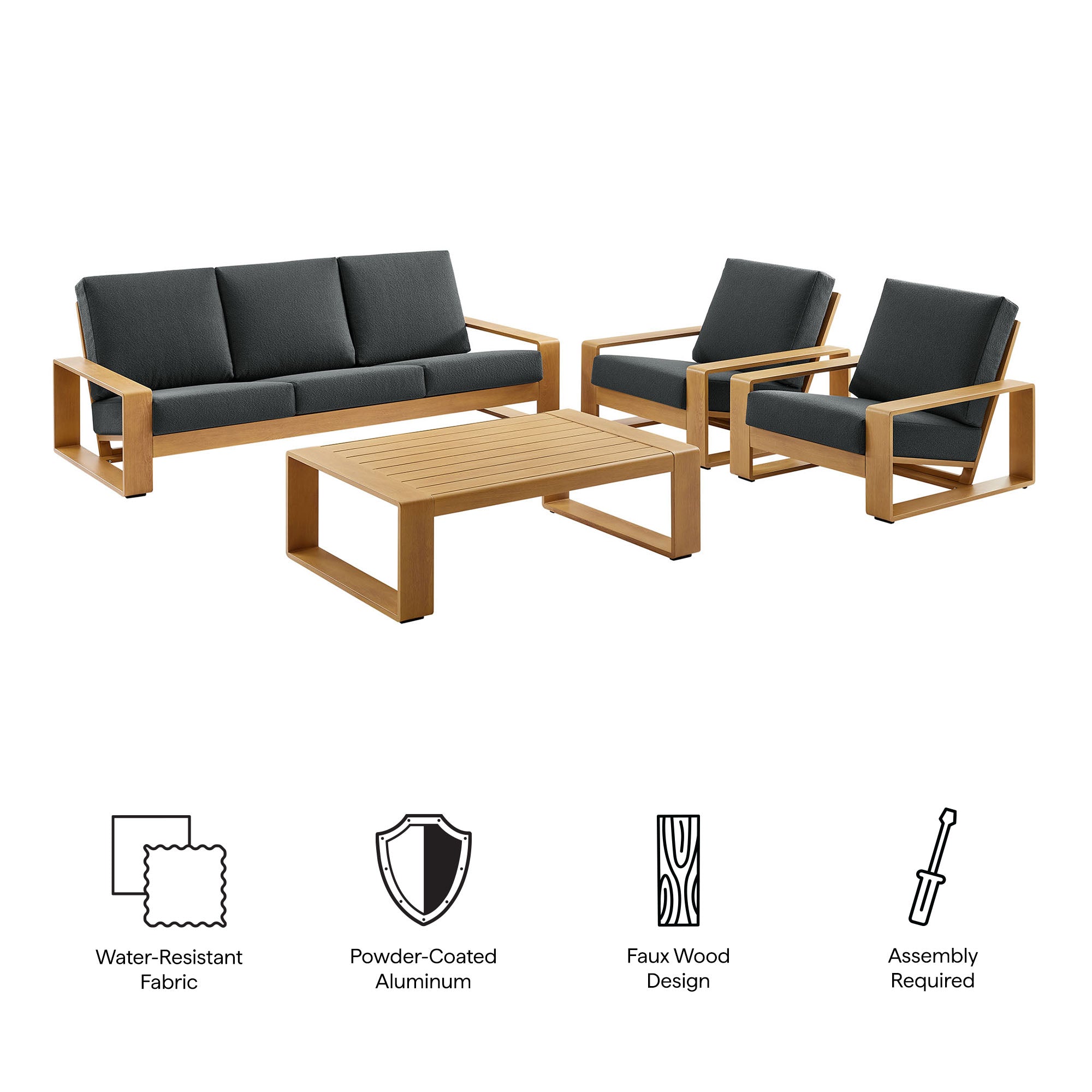 Modway Lirienne 4-Piece Outdoor Patio Aluminum Faux Wood Furniture Set