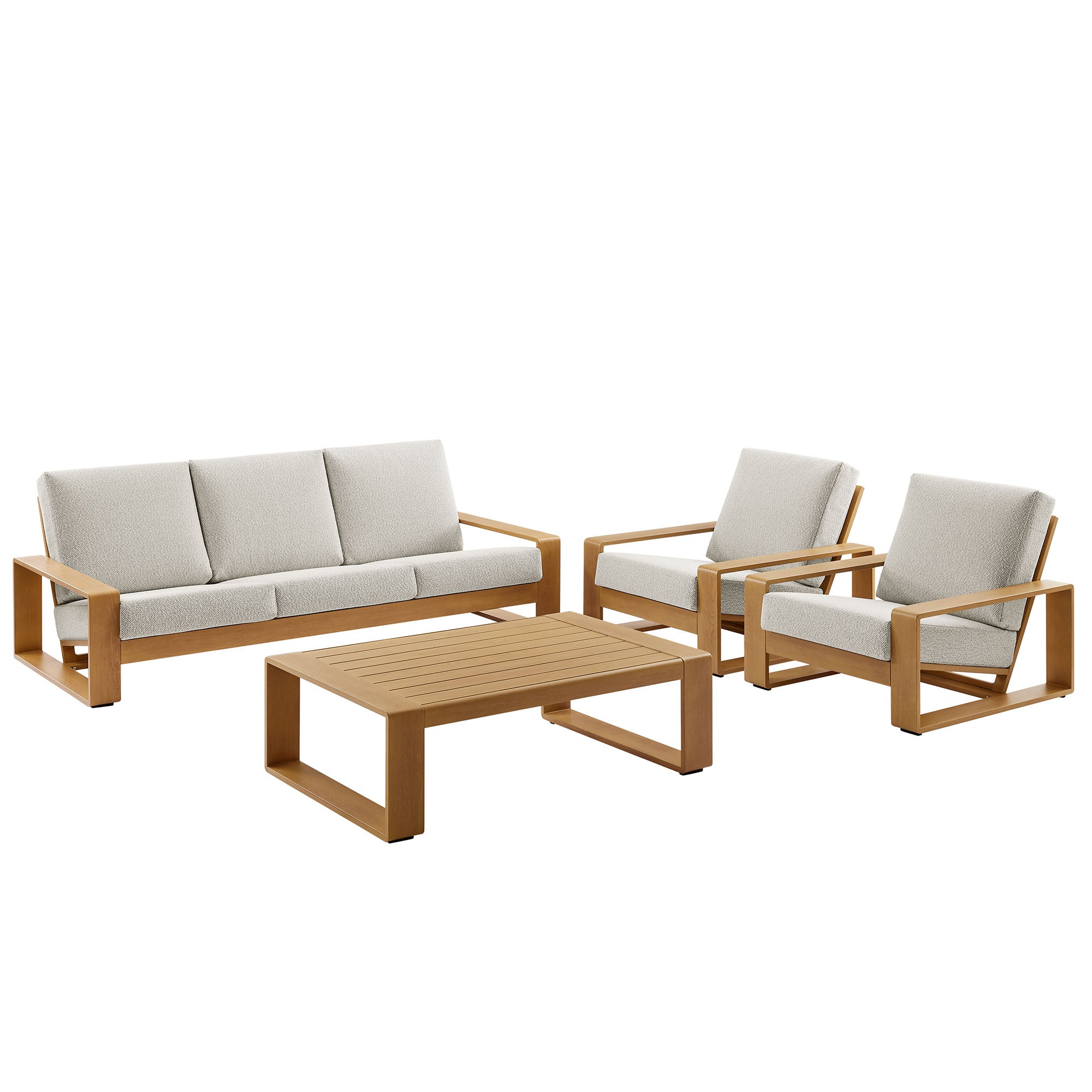 Modway Lirienne 4-Piece Outdoor Patio Aluminum Faux Wood Furniture Set