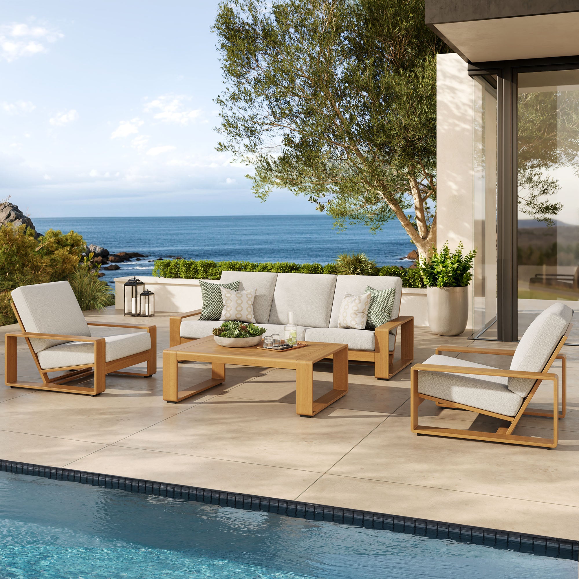 Modway Lirienne 4-Piece Outdoor Patio Aluminum Faux Wood Furniture Set