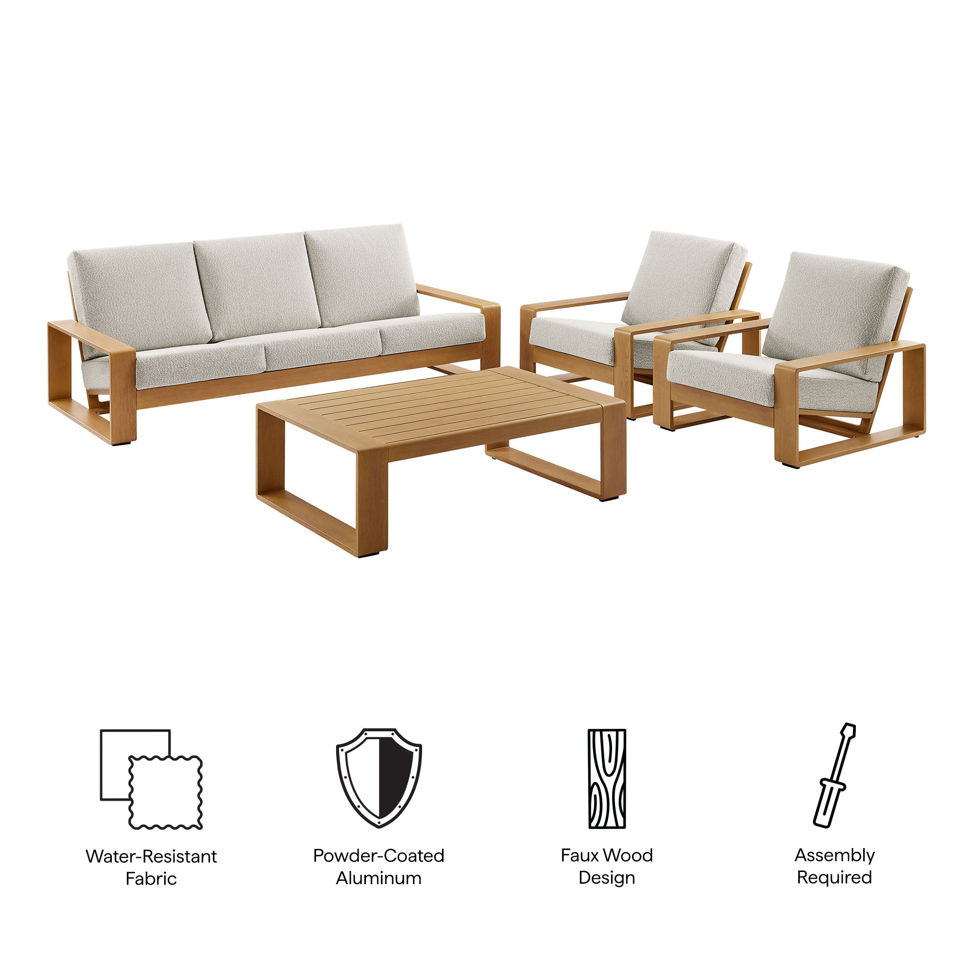 Modway Lirienne 4-Piece Outdoor Patio Aluminum Faux Wood Furniture Set