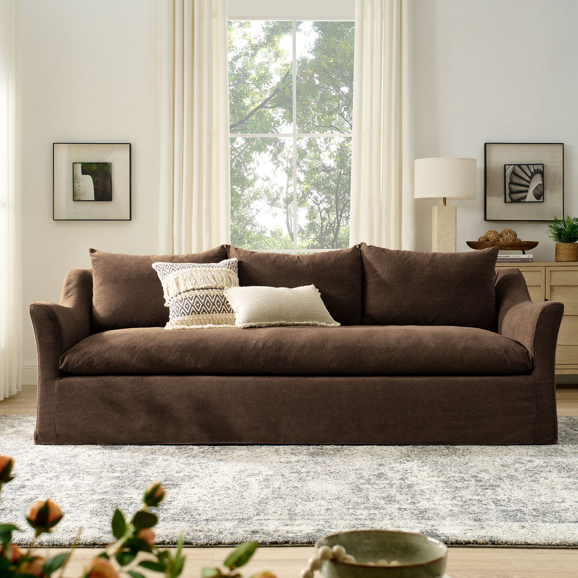 Modway EEI-7310 Somerset 92" Linen Blend Slipcovered Sofa