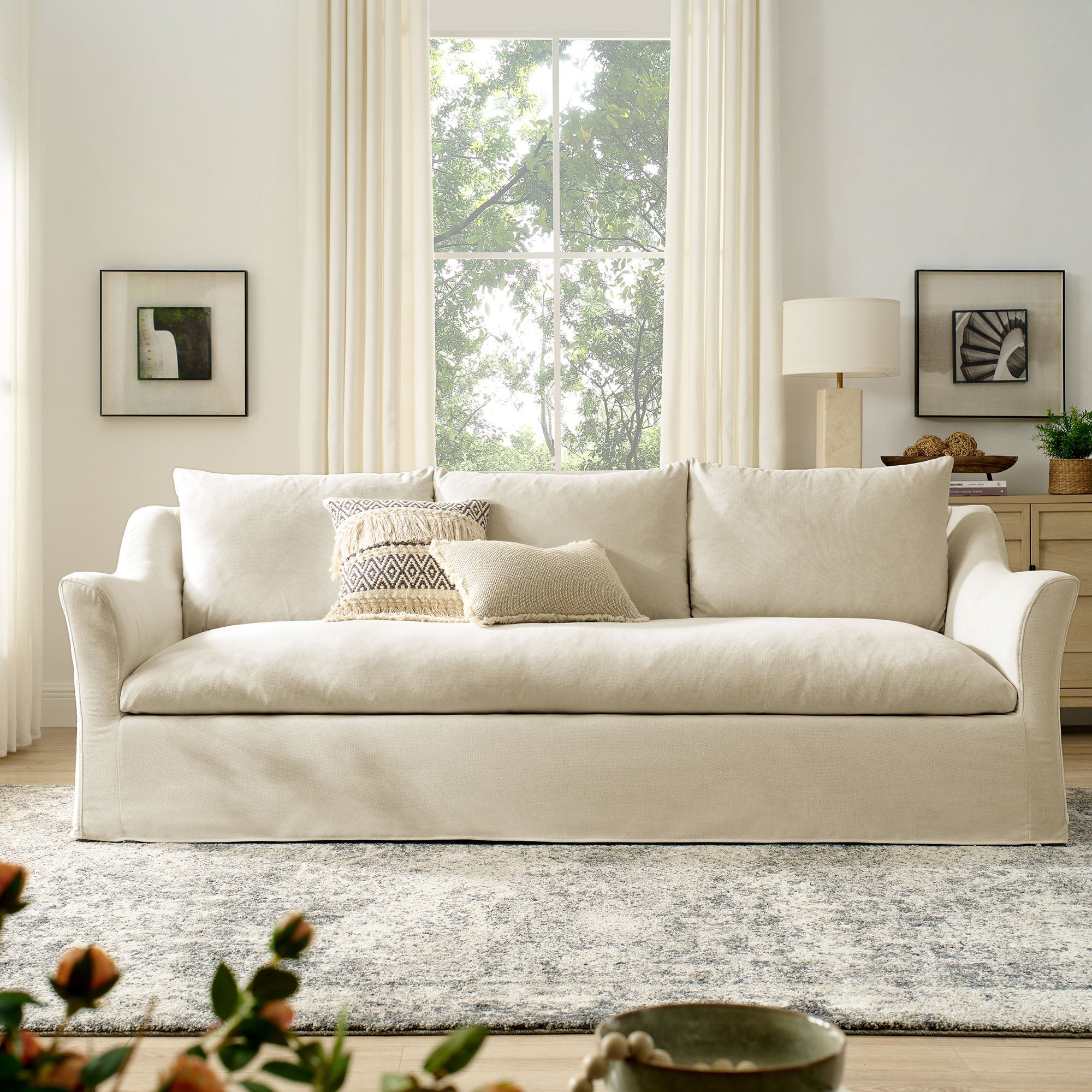 Modway EEI-7310 Somerset 92" Linen Blend Slipcovered Sofa