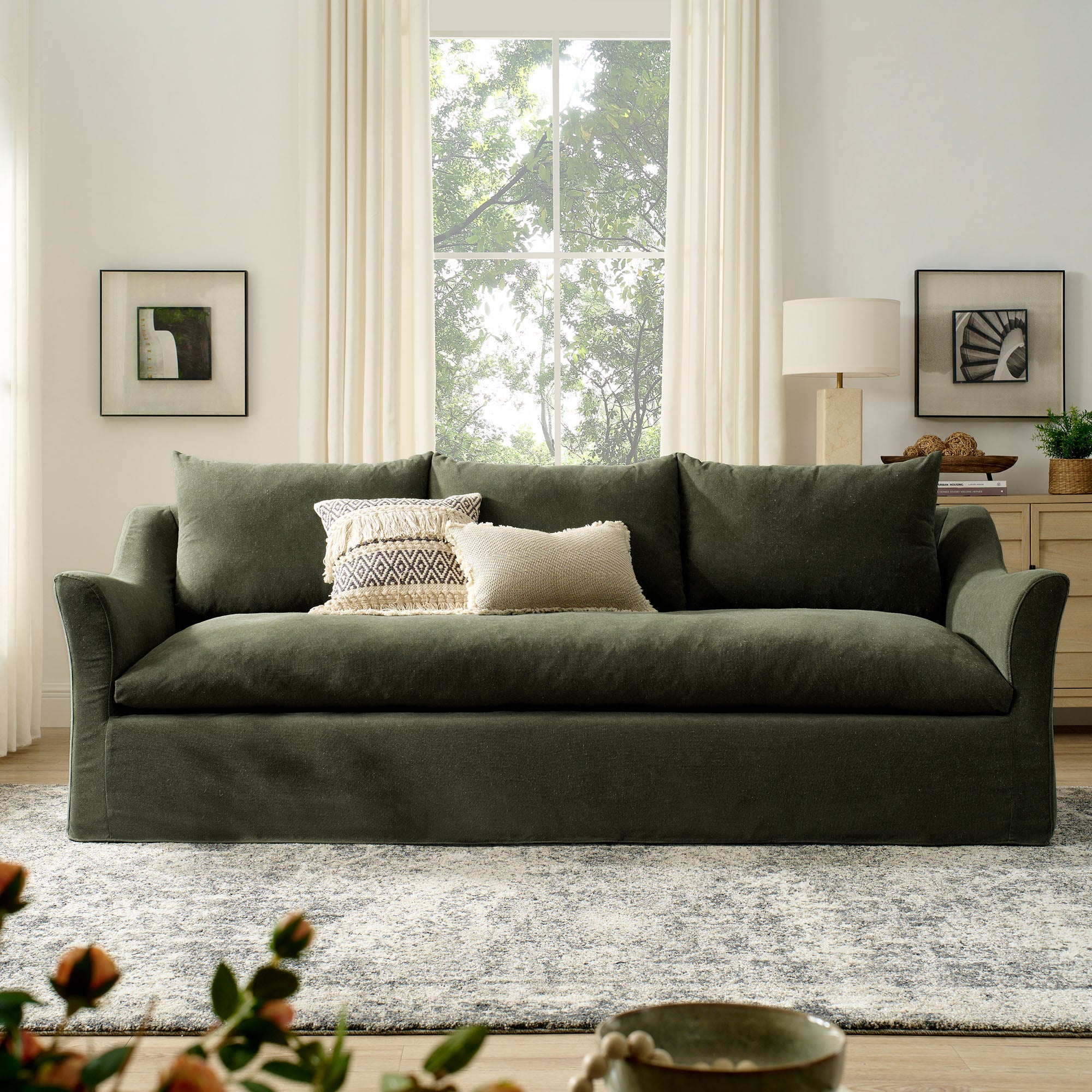 Modway EEI-7310 Somerset 92" Linen Blend Slipcovered Sofa