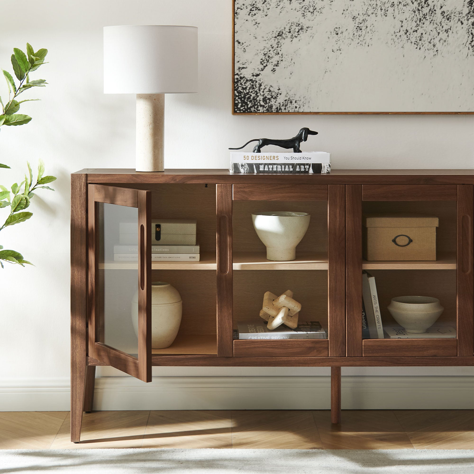 Modway Nell 72" Glass Door Sideboard Storage Display Cabinet