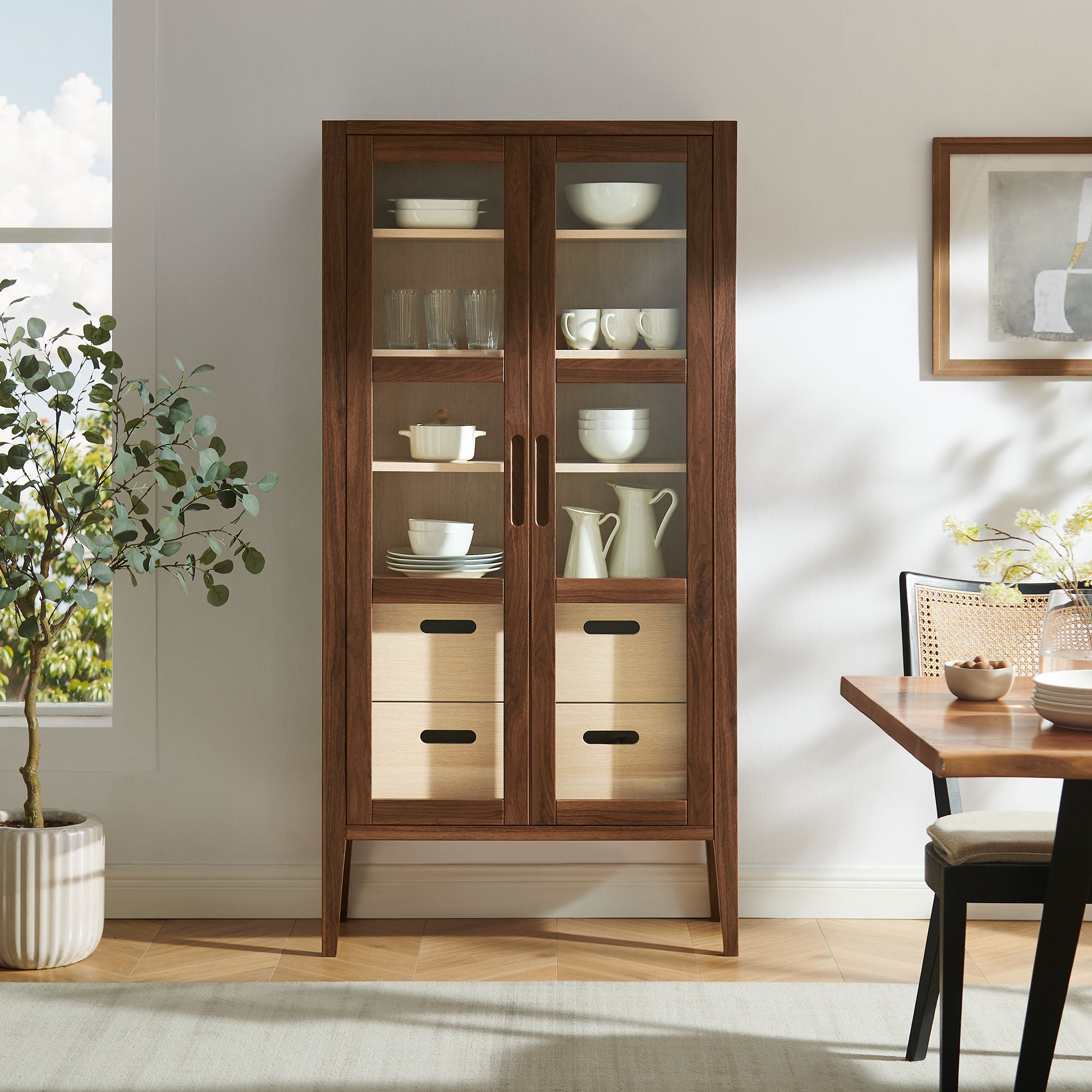 Modway Nell 71" Glass Door Tall Display Storage Cabinet