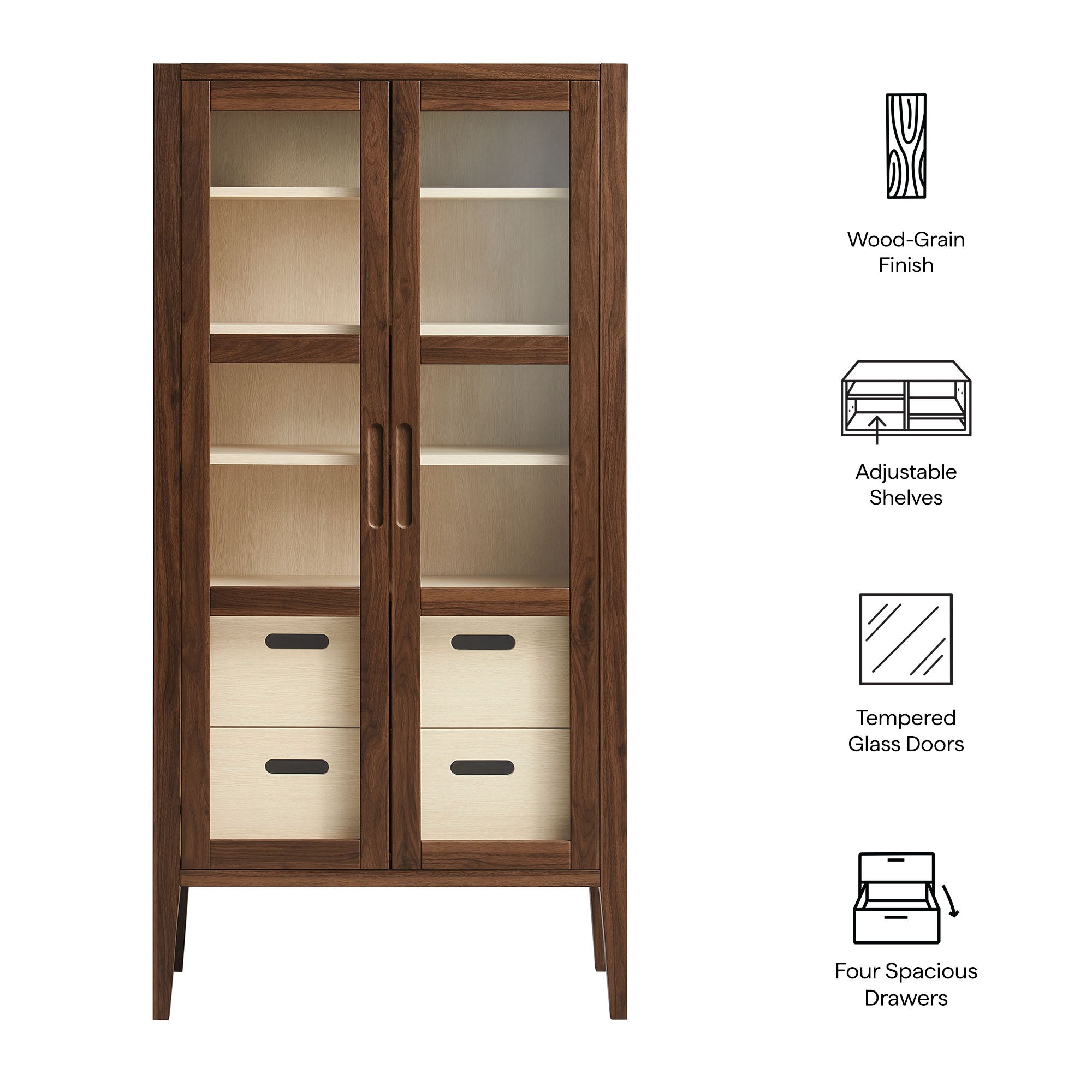 Modway Nell 71" Glass Door Tall Display Storage Cabinet