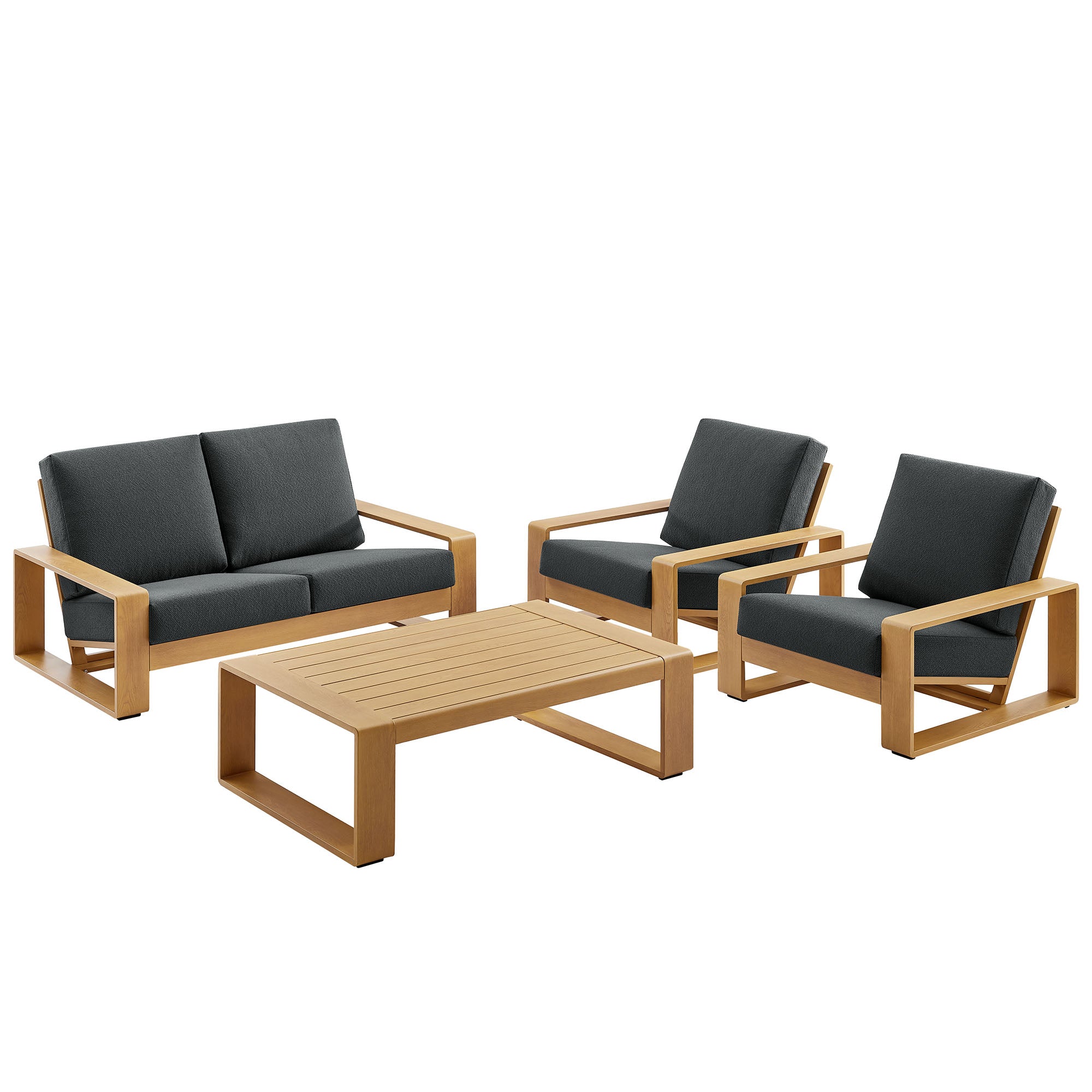 Modway Lirienne 4-Piece Outdoor Patio Aluminum Faux Wood Furniture Set