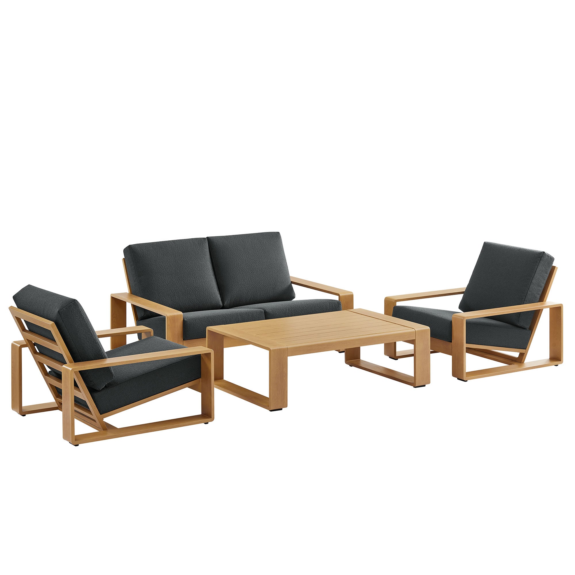 Modway Lirienne 4-Piece Outdoor Patio Aluminum Faux Wood Furniture Set
