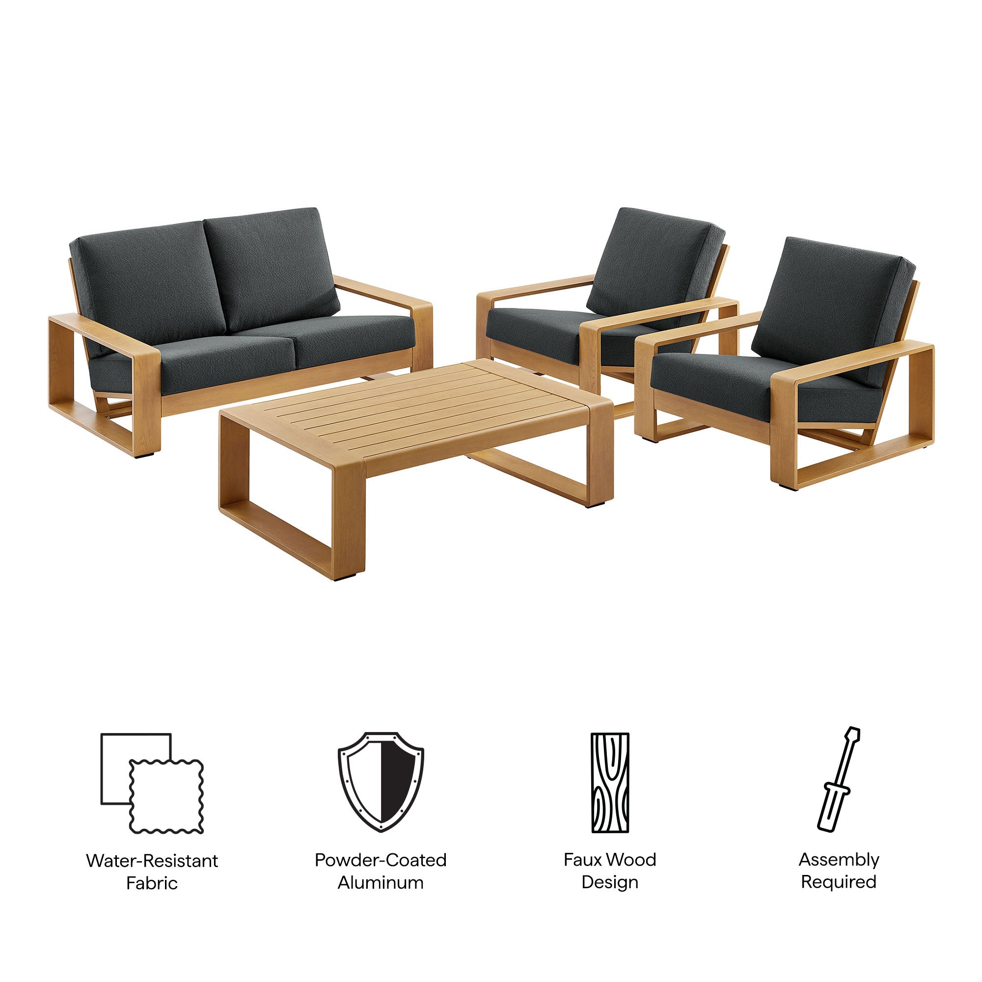 Modway Lirienne 4-Piece Outdoor Patio Aluminum Faux Wood Furniture Set