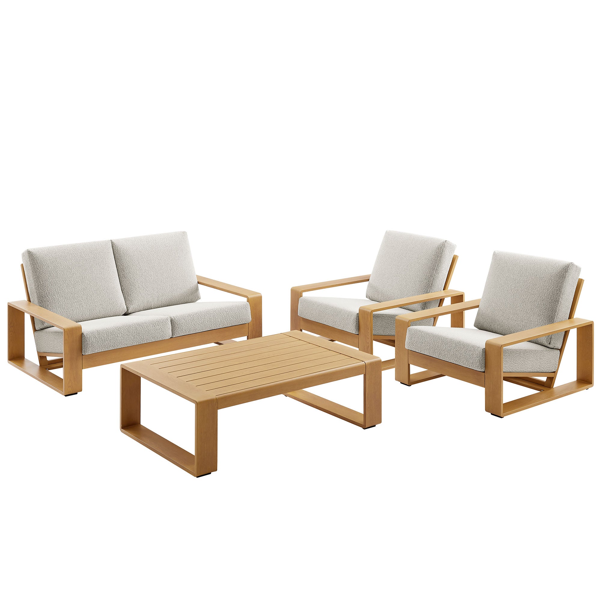 Modway Lirienne 4-Piece Outdoor Patio Aluminum Faux Wood Furniture Set