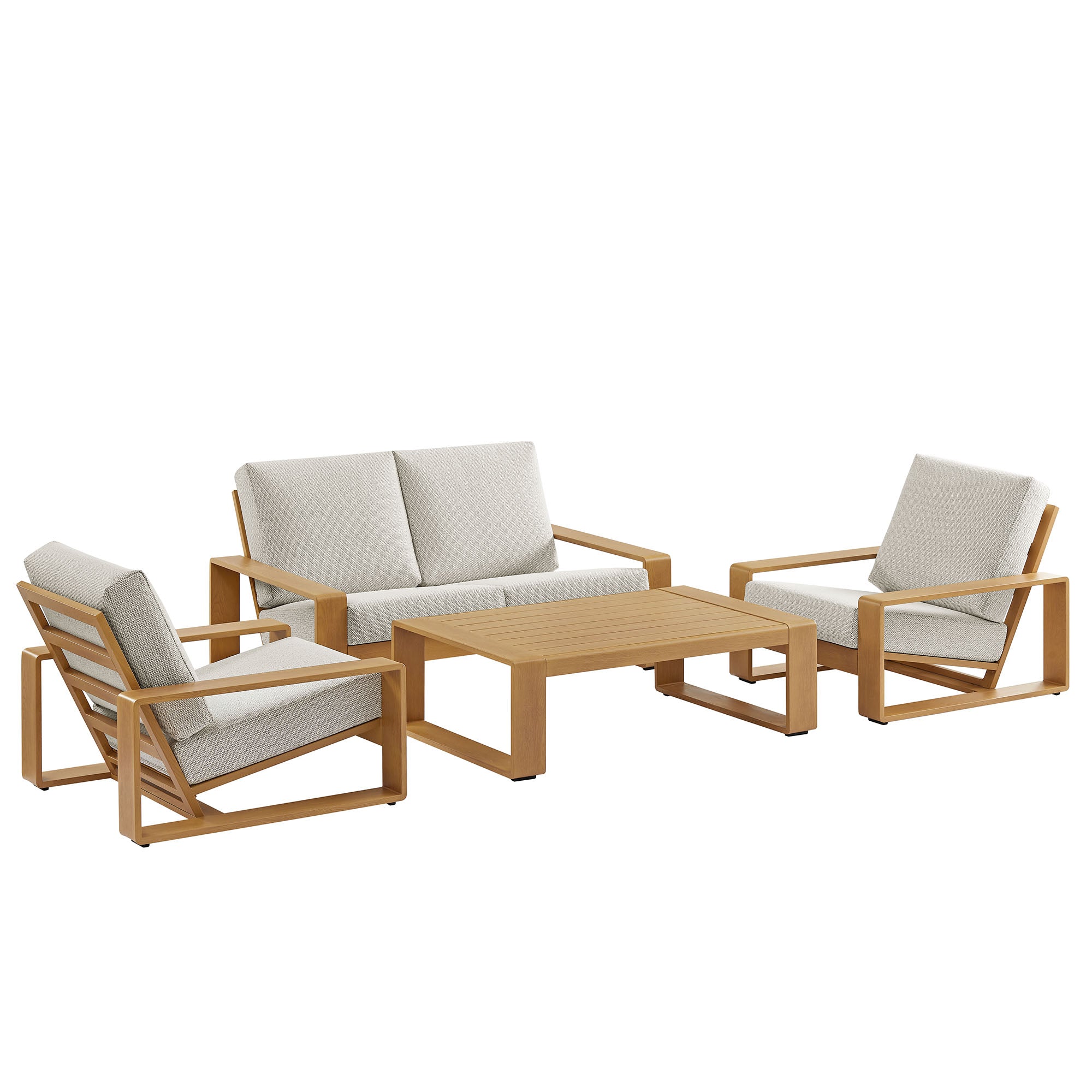 Modway Lirienne 4-Piece Outdoor Patio Aluminum Faux Wood Furniture Set