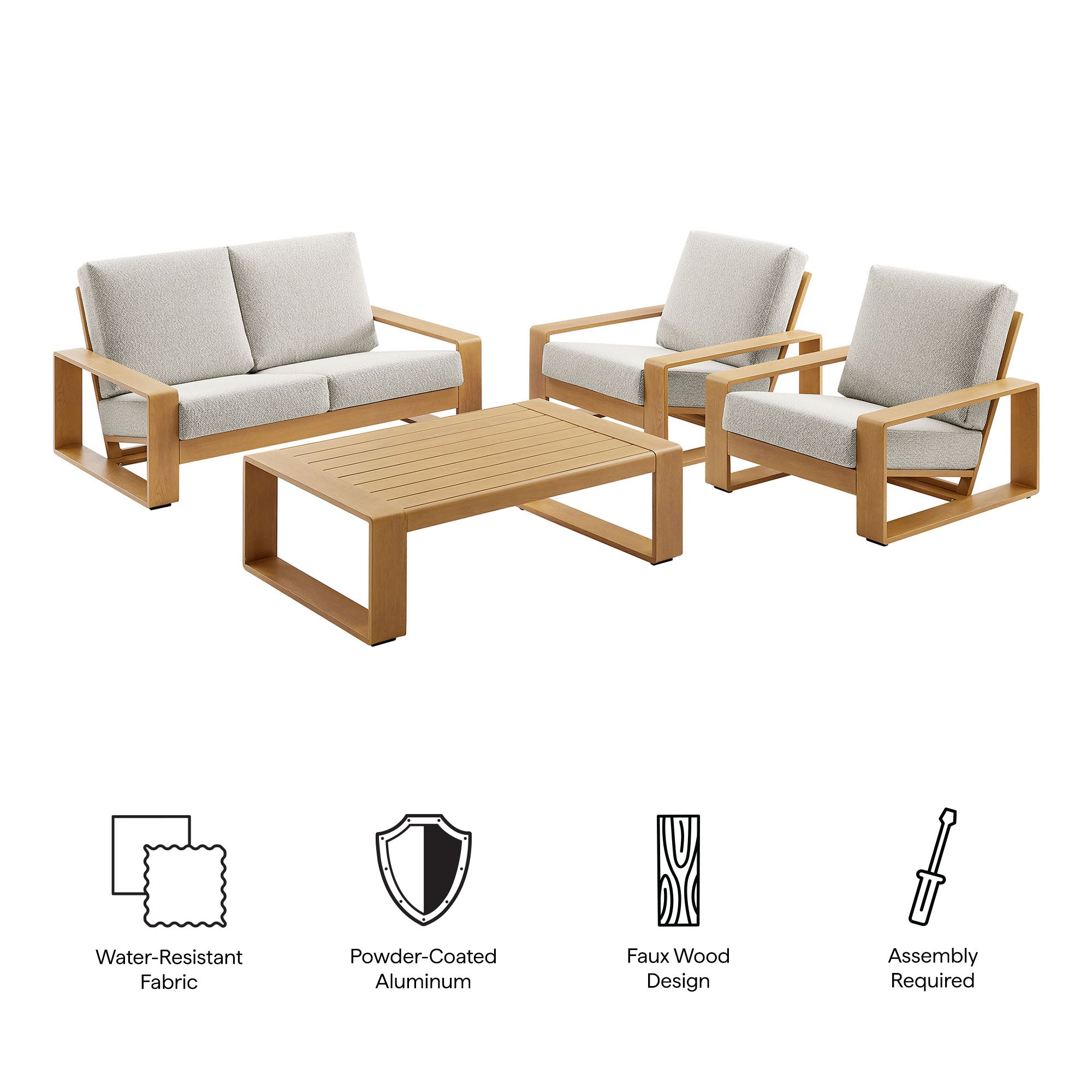 Modway Lirienne 4-Piece Outdoor Patio Aluminum Faux Wood Furniture Set