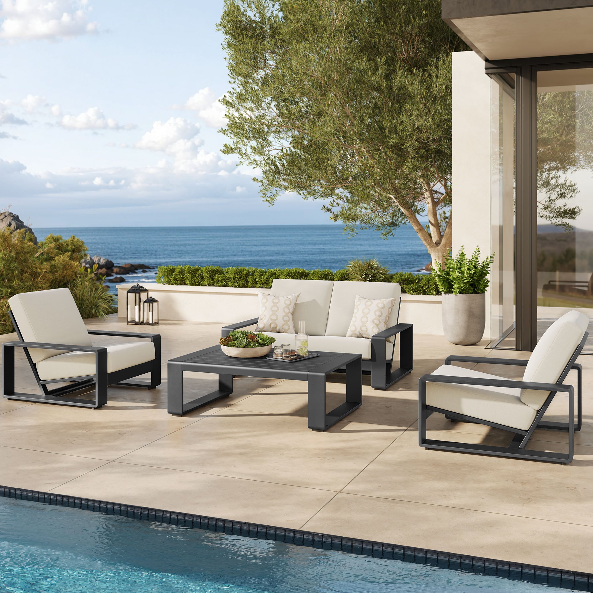 Modway Lirienne 4-Piece Outdoor Patio Aluminum Furniture Set