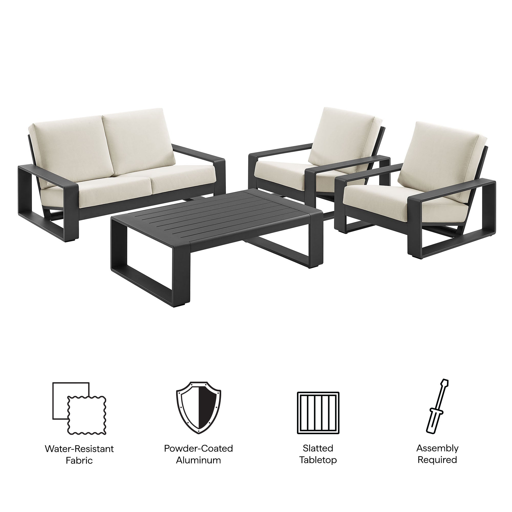 Modway Lirienne 4-Piece Outdoor Patio Aluminum Furniture Set