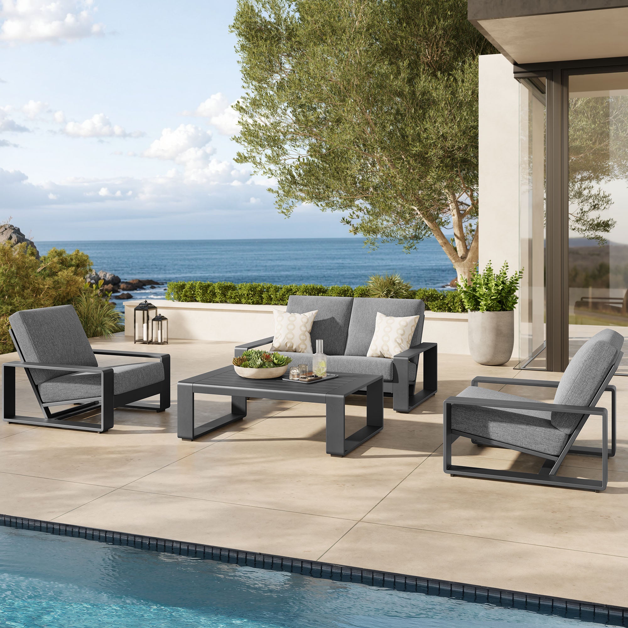 Modway Lirienne 4-Piece Outdoor Patio Aluminum Furniture Set