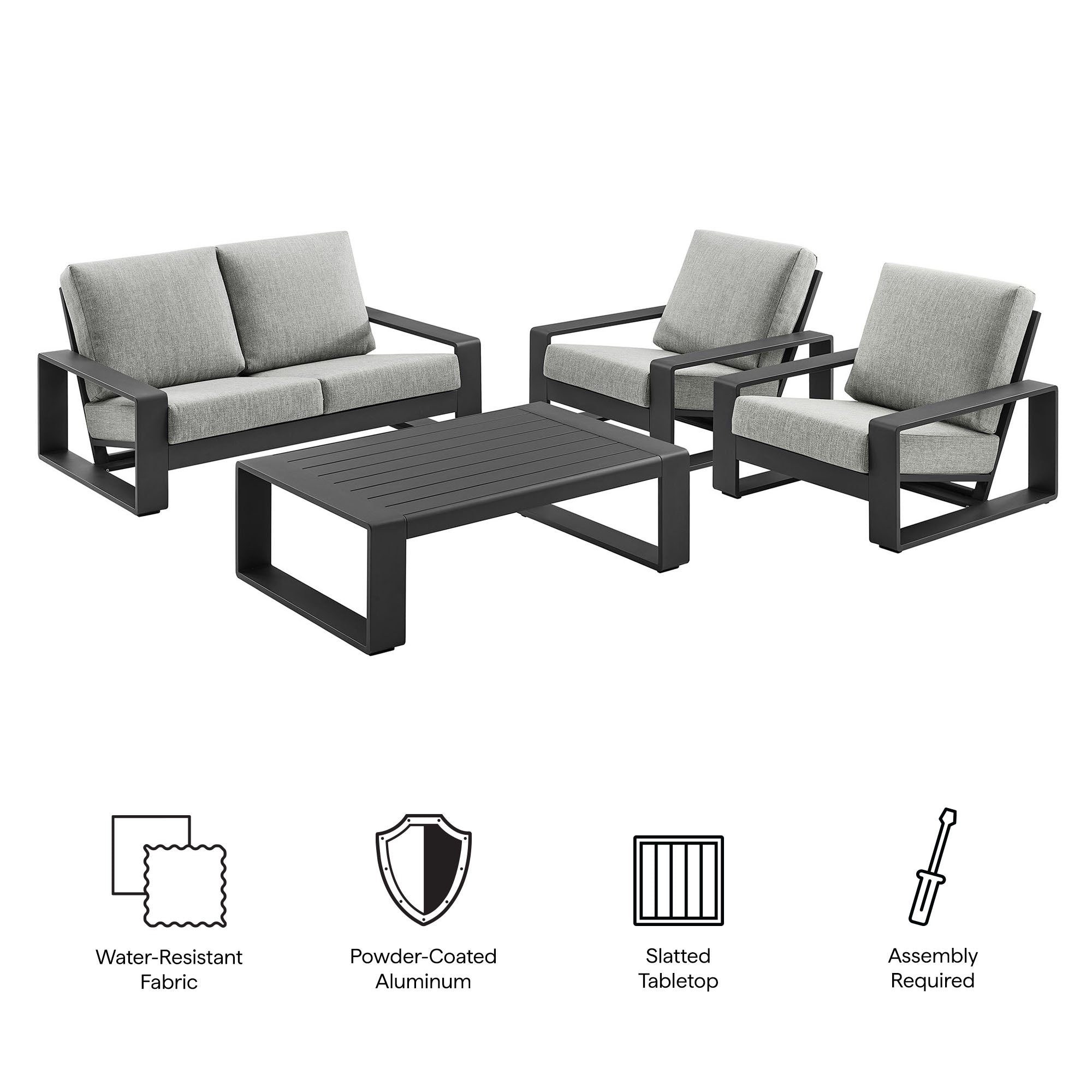 Modway Lirienne 4-Piece Outdoor Patio Aluminum Furniture Set