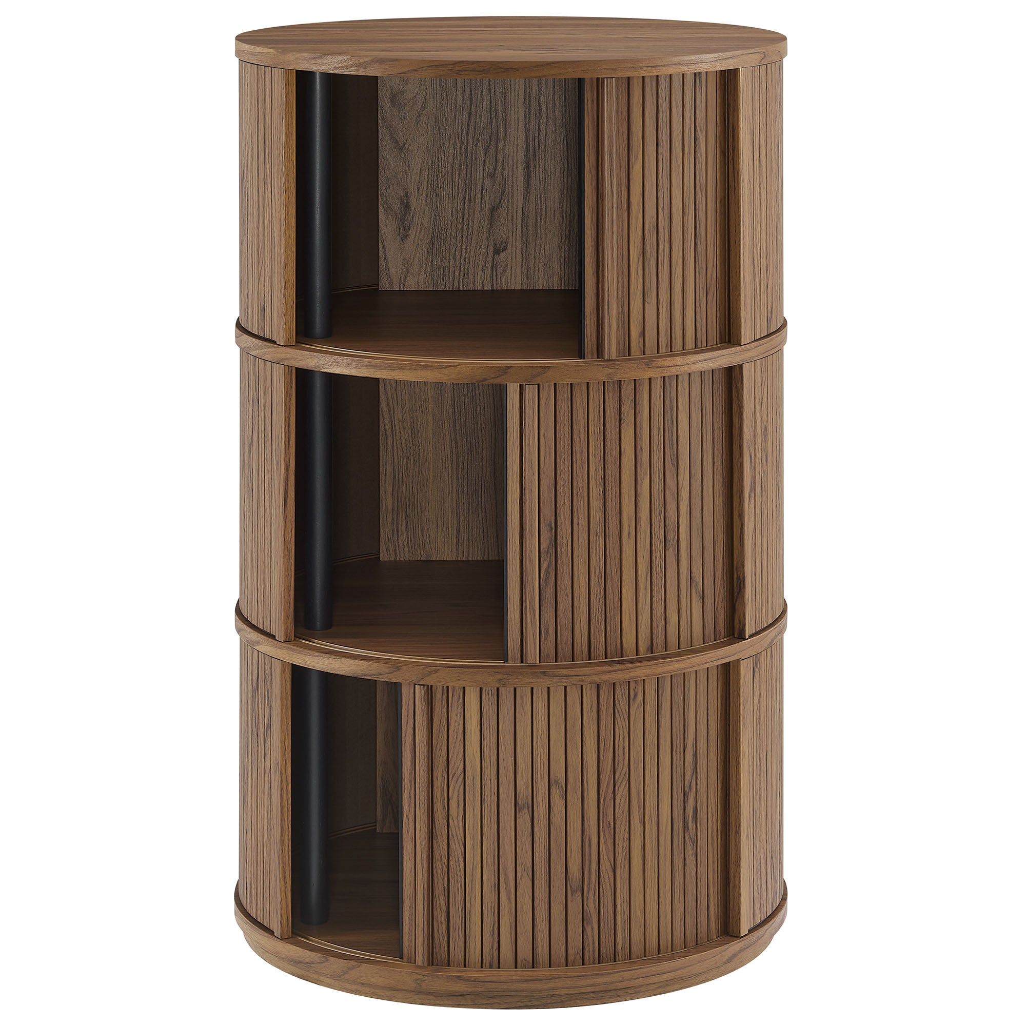 Modway Clement Round Pedestal Stand Storage Table With Sliding Tambour Doors