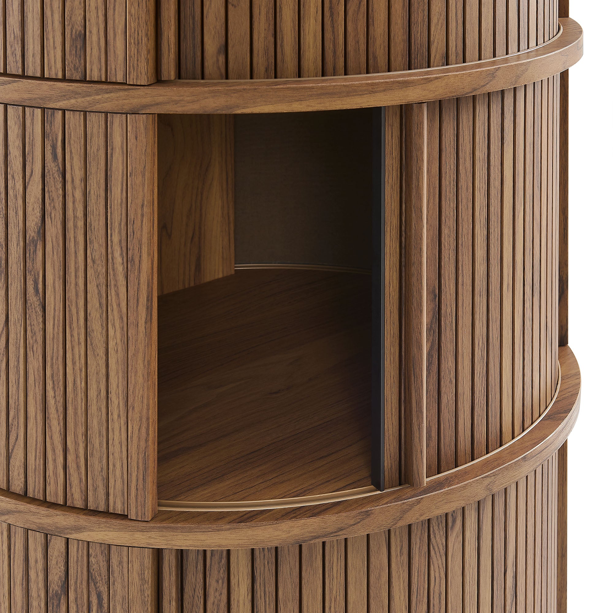 Modway Clement Round Pedestal Stand Storage Table With Sliding Tambour Doors