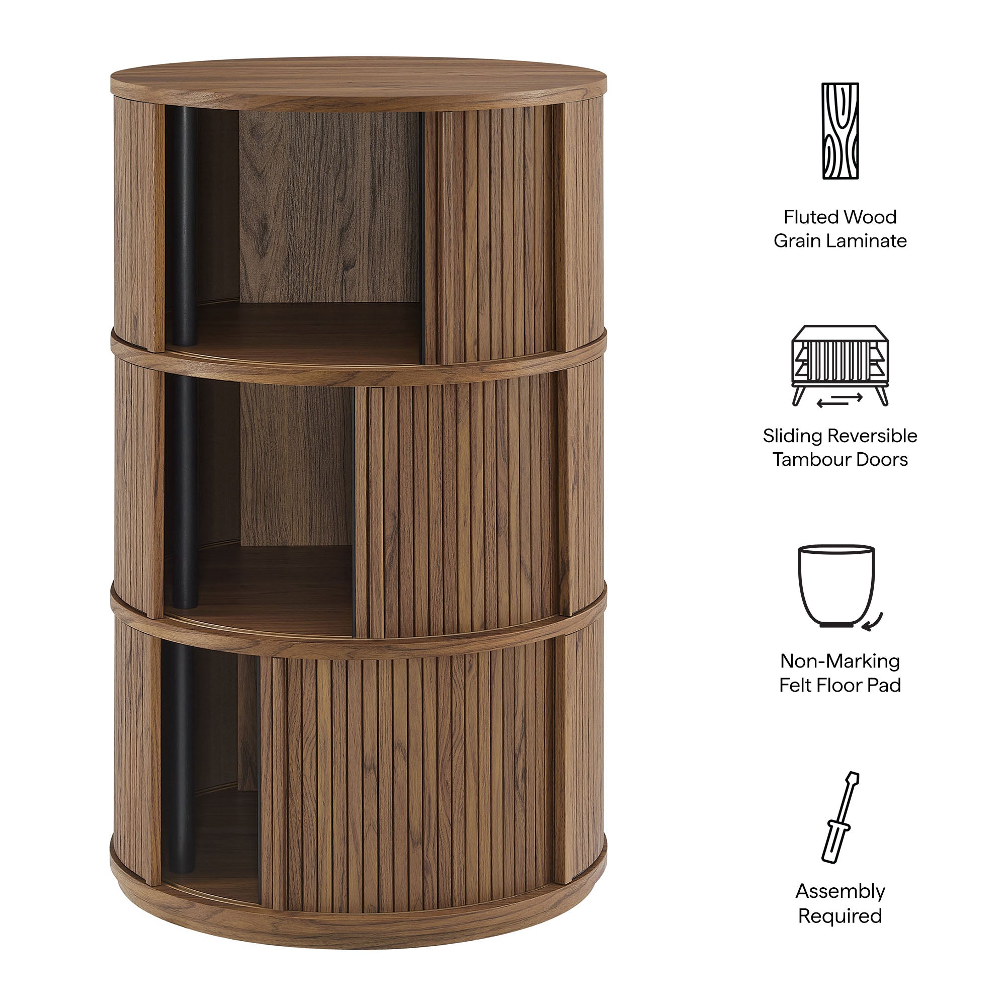 Modway Clement Round Pedestal Stand Storage Table With Sliding Tambour Doors