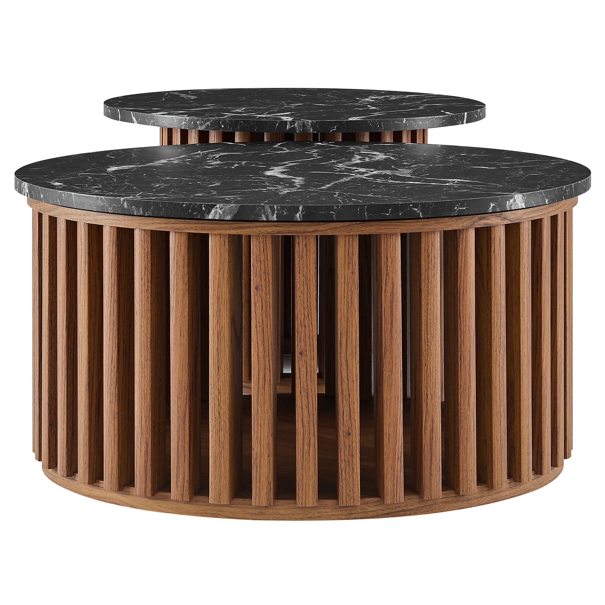 Modway Fortitude Round Faux Marble Top Nesting Coffee Table Set