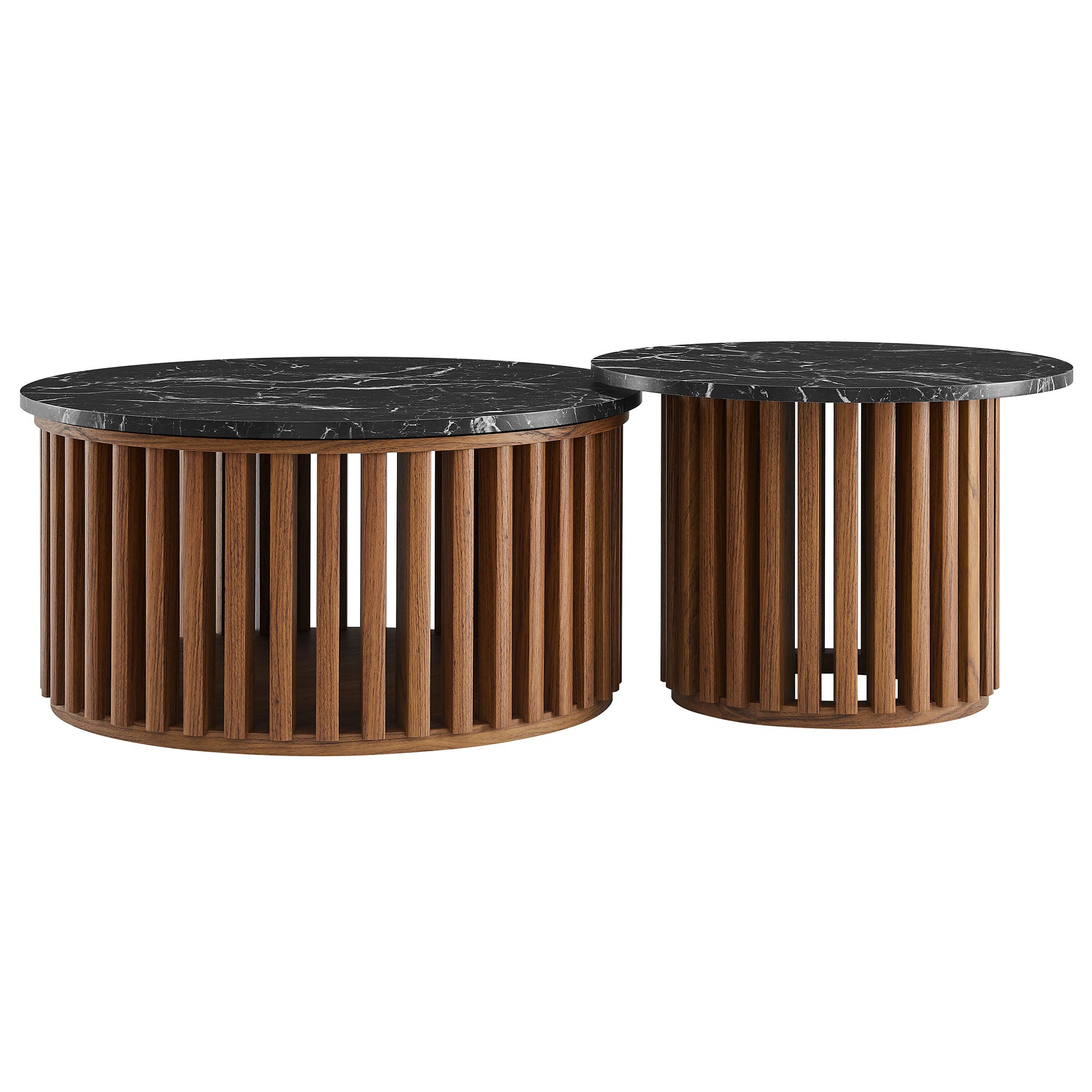 Modway Fortitude Round Faux Marble Top Nesting Coffee Table Set