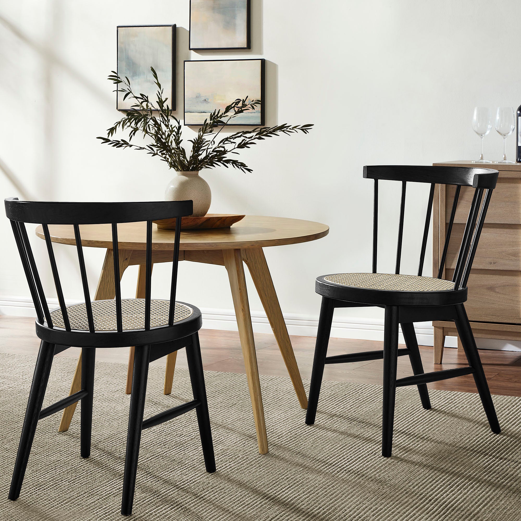 Modway Lykke Curved Spindle Back Dining Chairs Set of 2