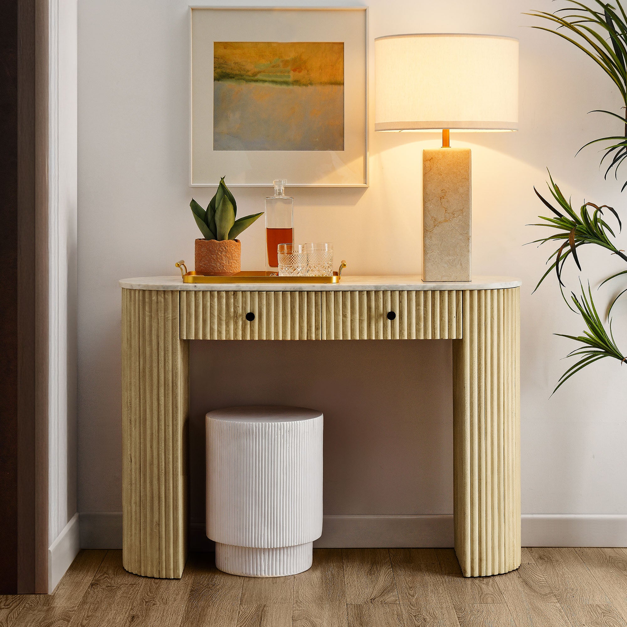 Modway Caldera 42" Curved Solid Wood and Marble Console Table