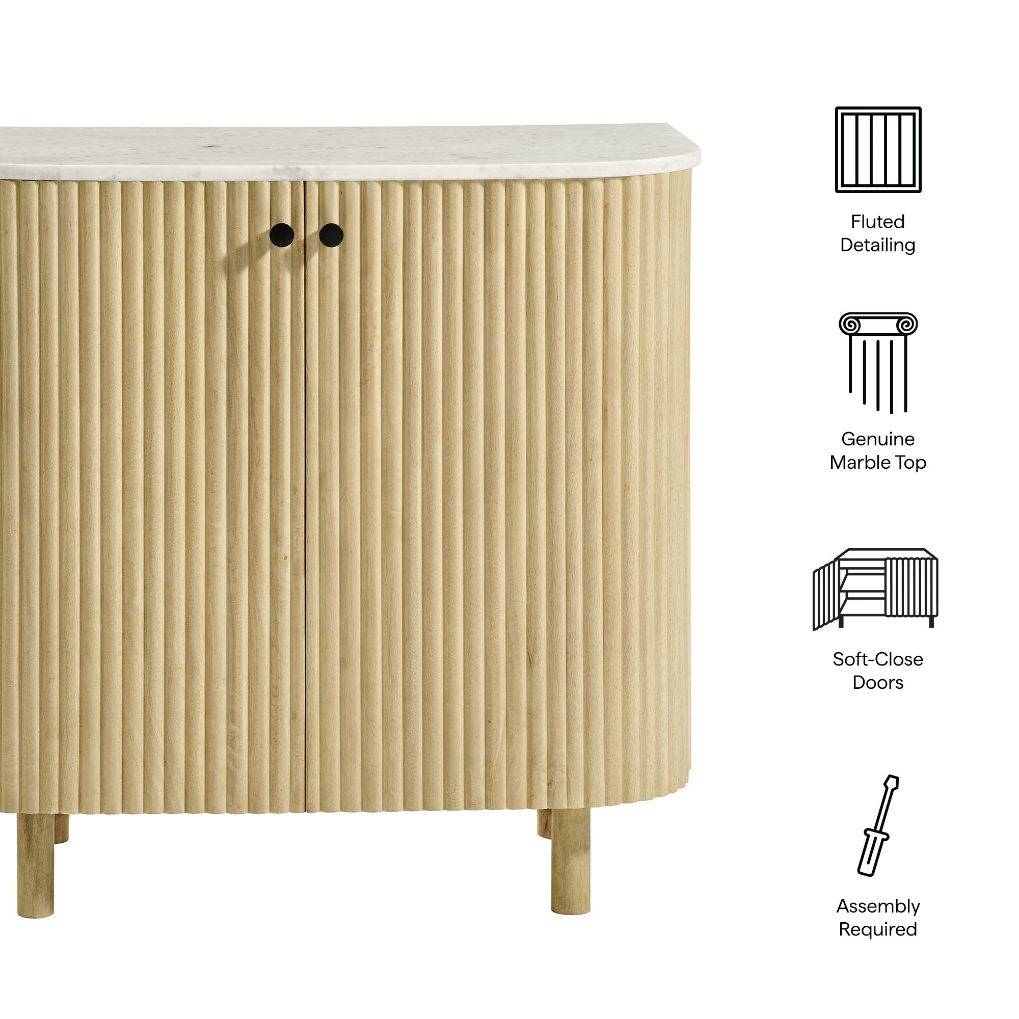 Modway Caldera 33" Curved Solid Wood and Marble Accent Storage Cabinet