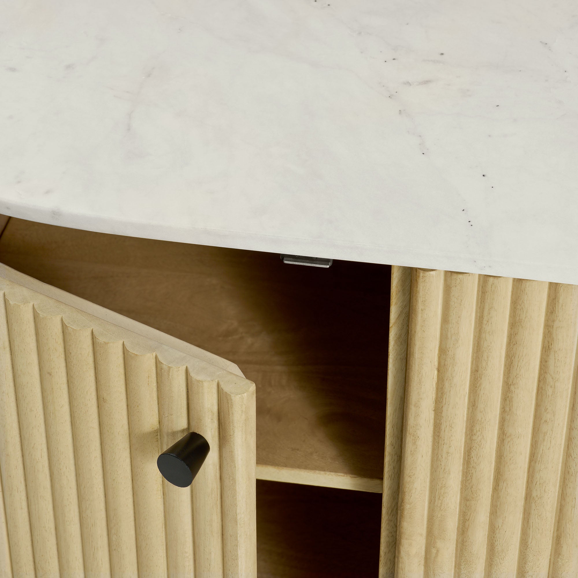 Modway Caldera 60" Curved Solid Wood and Marble Sideboard Storage Cabinet