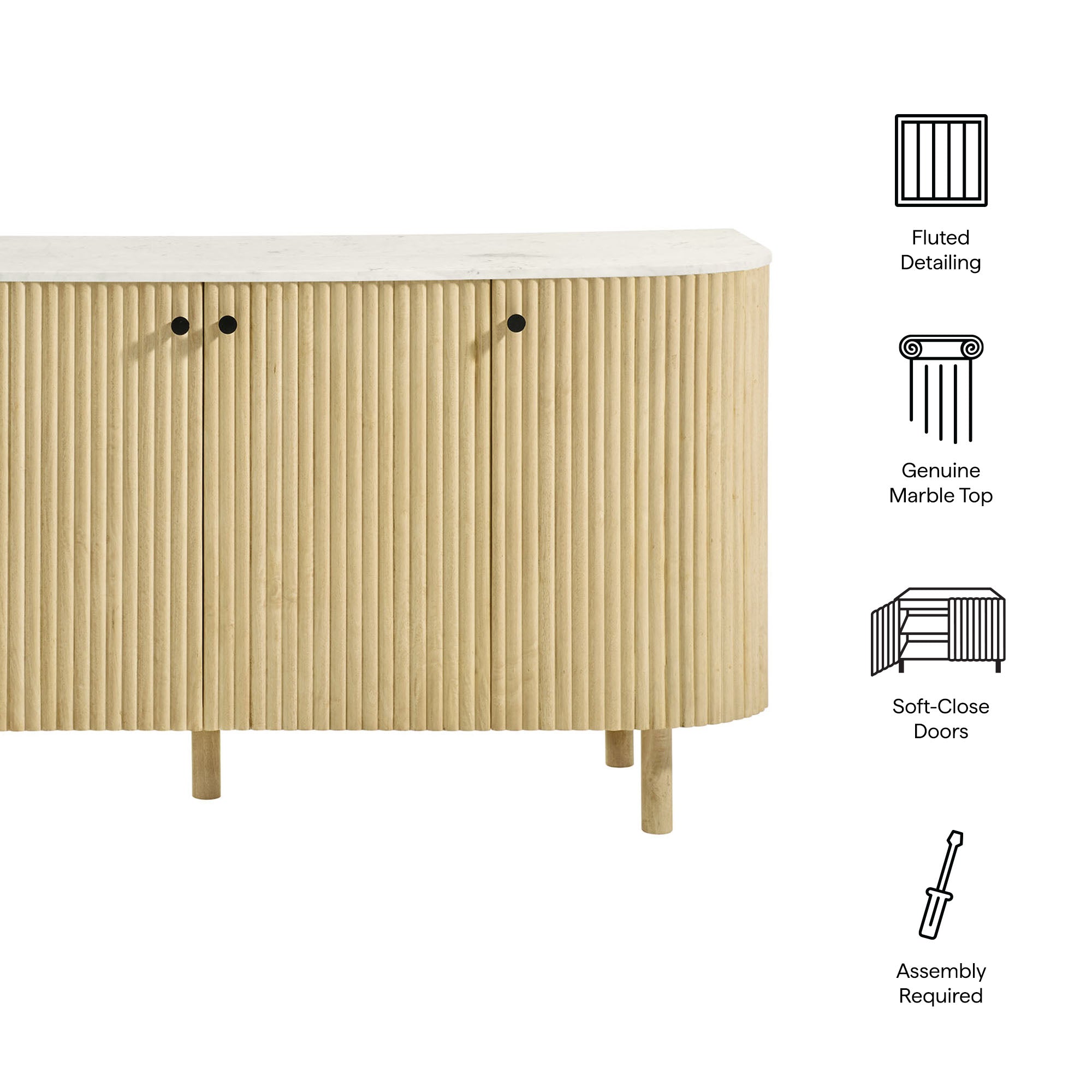 Modway Caldera 60" Curved Solid Wood and Marble Sideboard Storage Cabinet