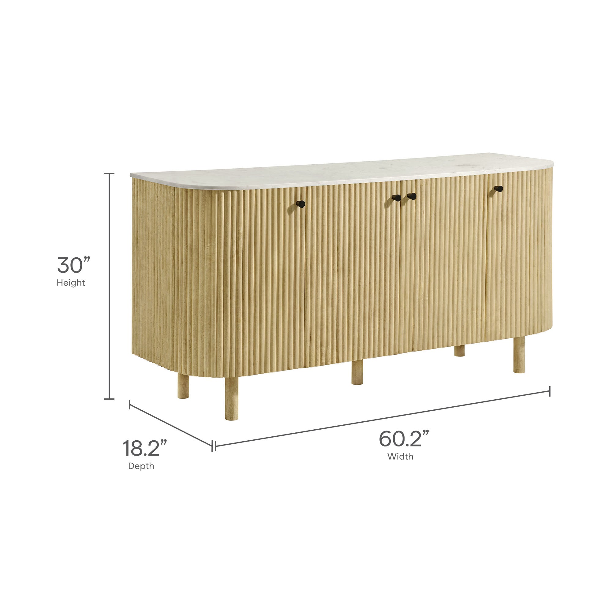 Modway Caldera 60" Curved Solid Wood and Marble Sideboard Storage Cabinet