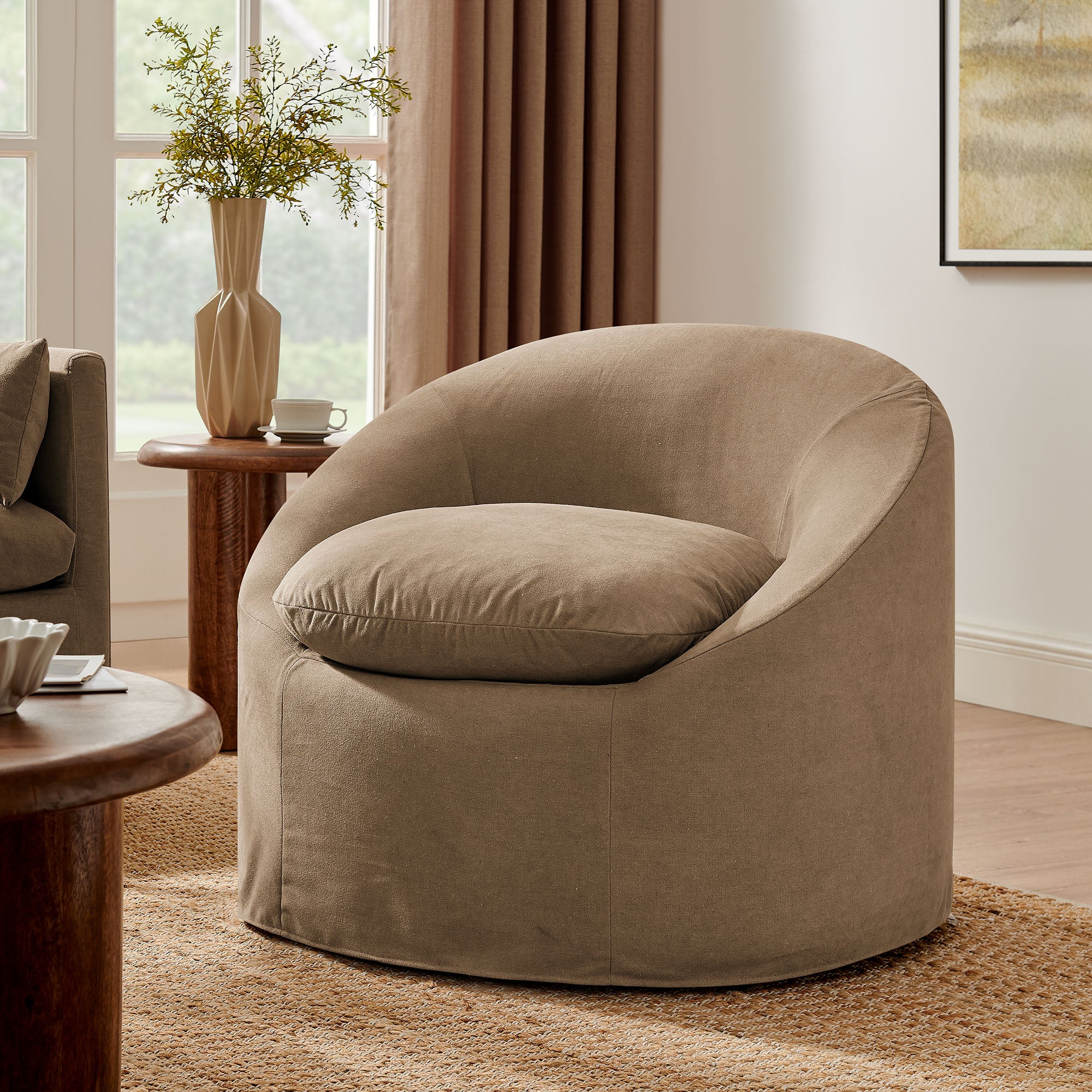 Modway EEI-7358 Sadie Slipcovered Linen-Blend Round Accent Chair