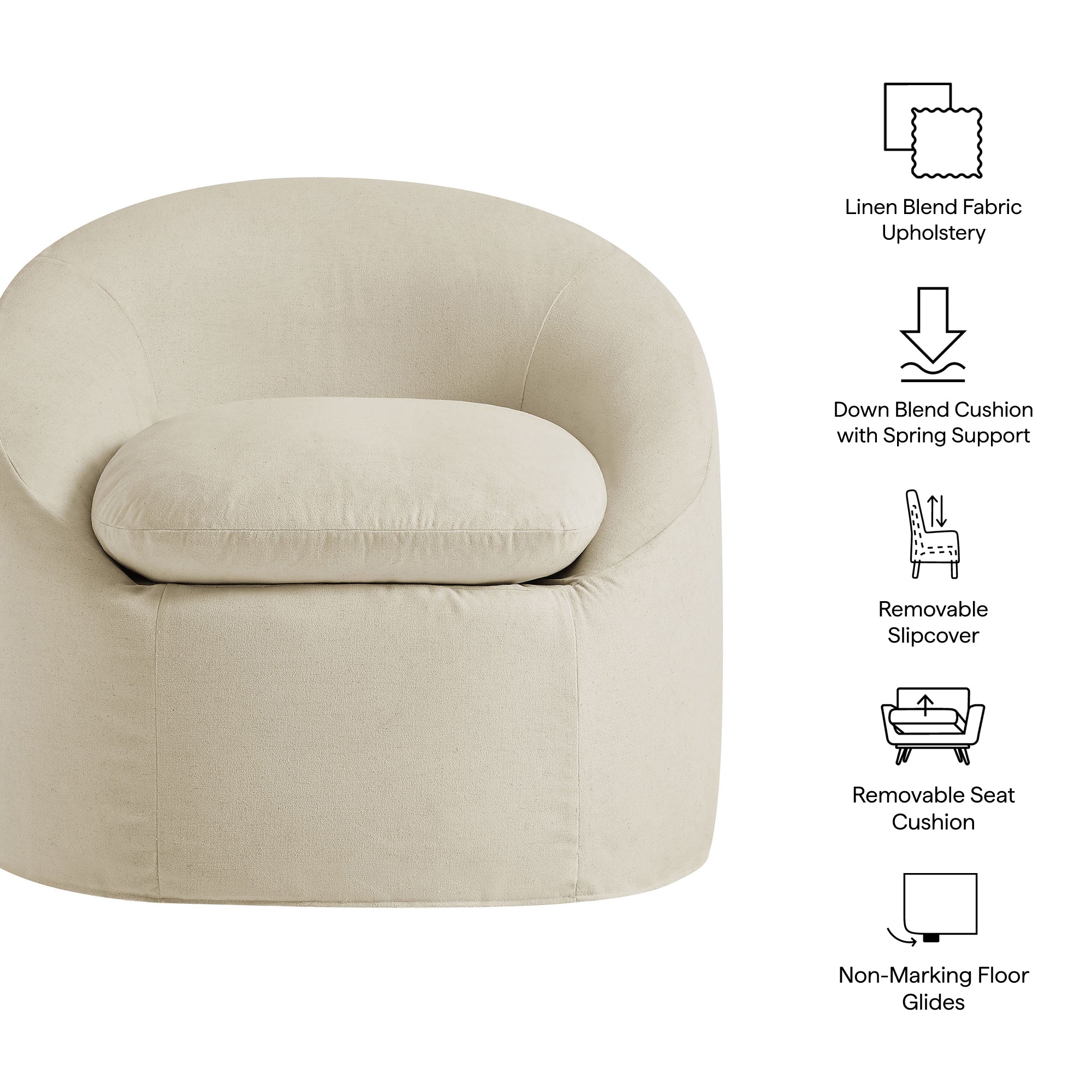 Modway EEI-7358 Sadie Slipcovered Linen-Blend Round Accent Chair
