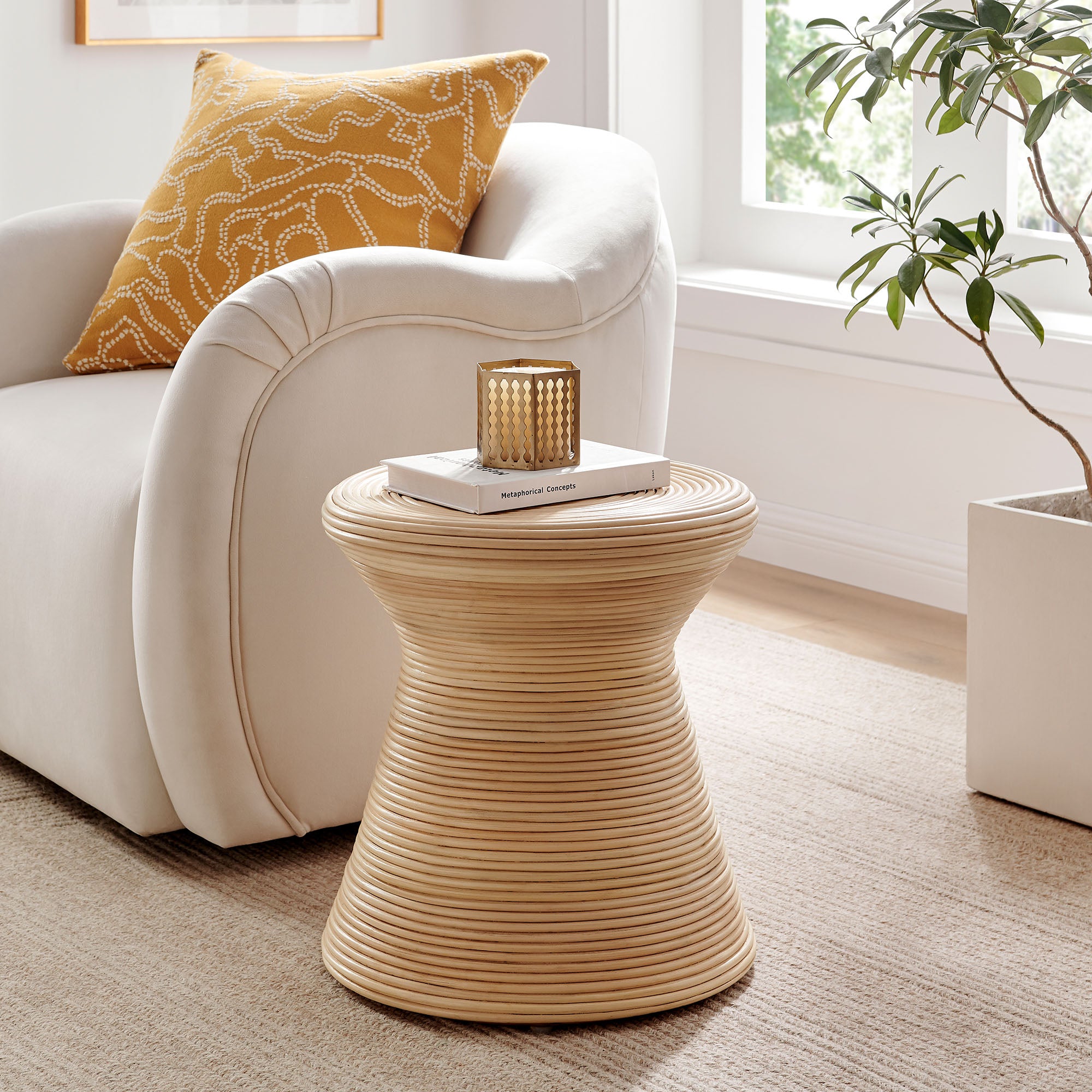 Modway Tavi Hourglass Natural Rattan Round Side Table