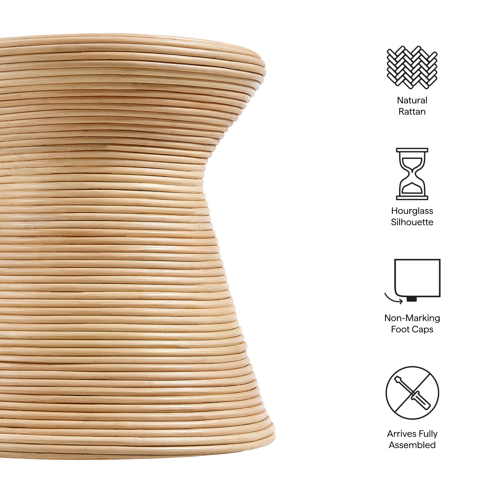 Modway Tavi Hourglass Natural Rattan Round Side Table