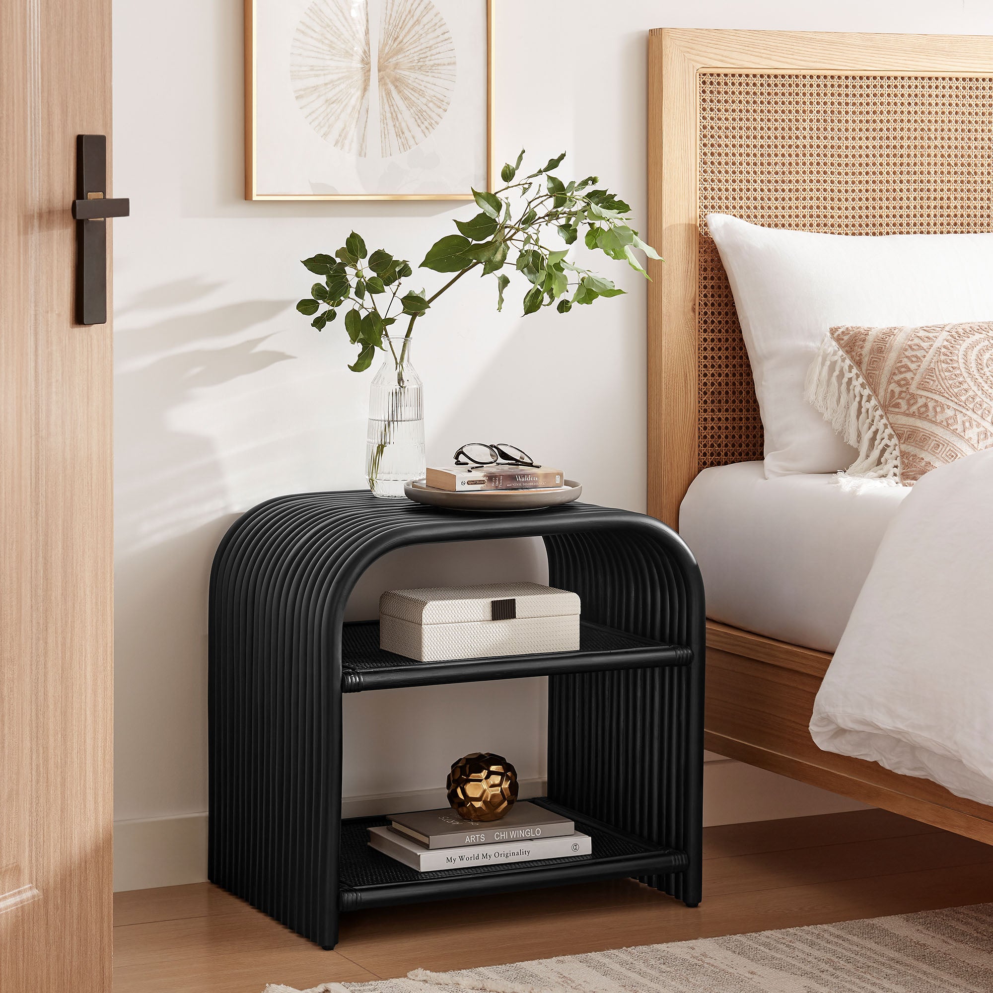Modway Eve Curved Natural Rattan Side Table