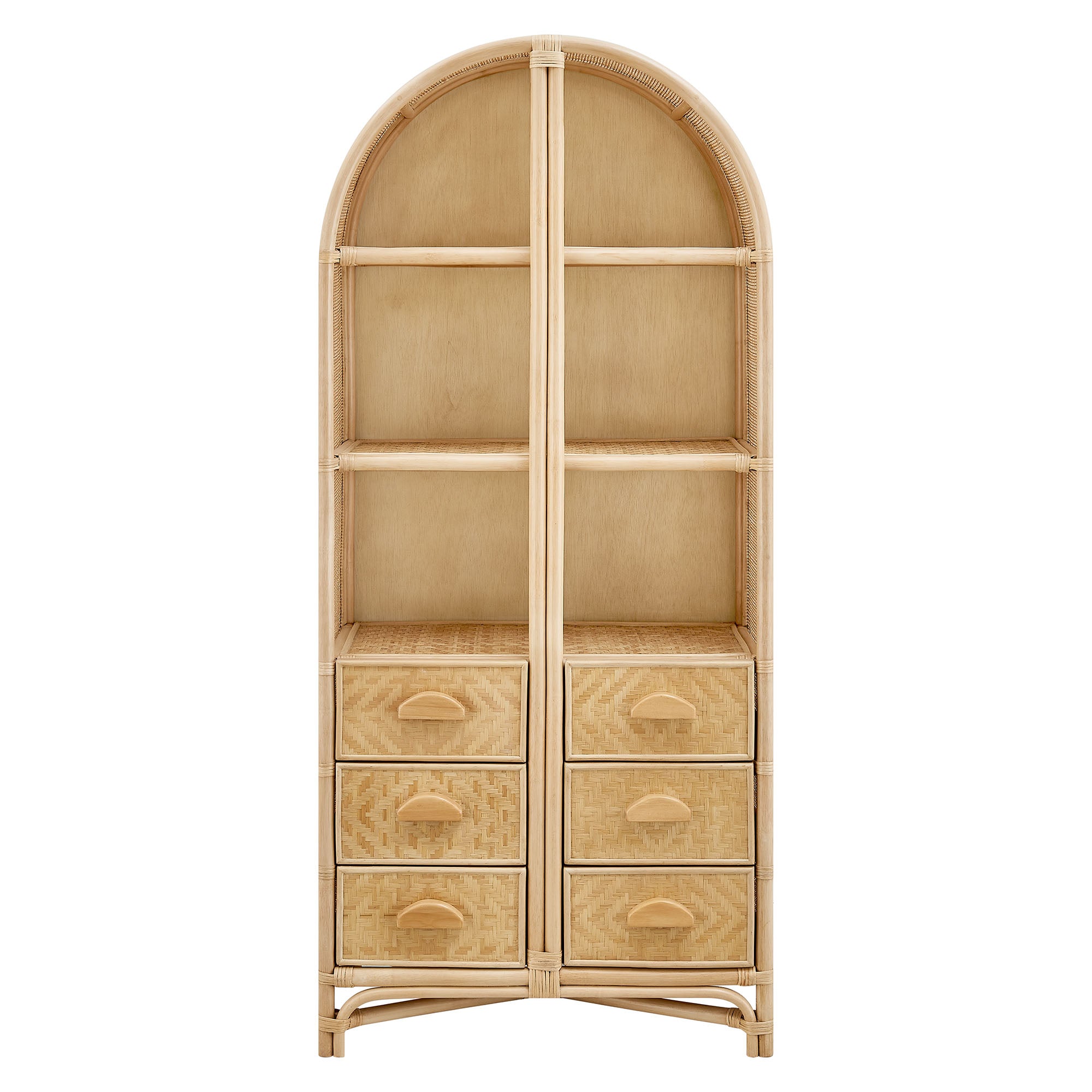 Jane 71 Inch Tall Arched Natural Rattan Bookshelf