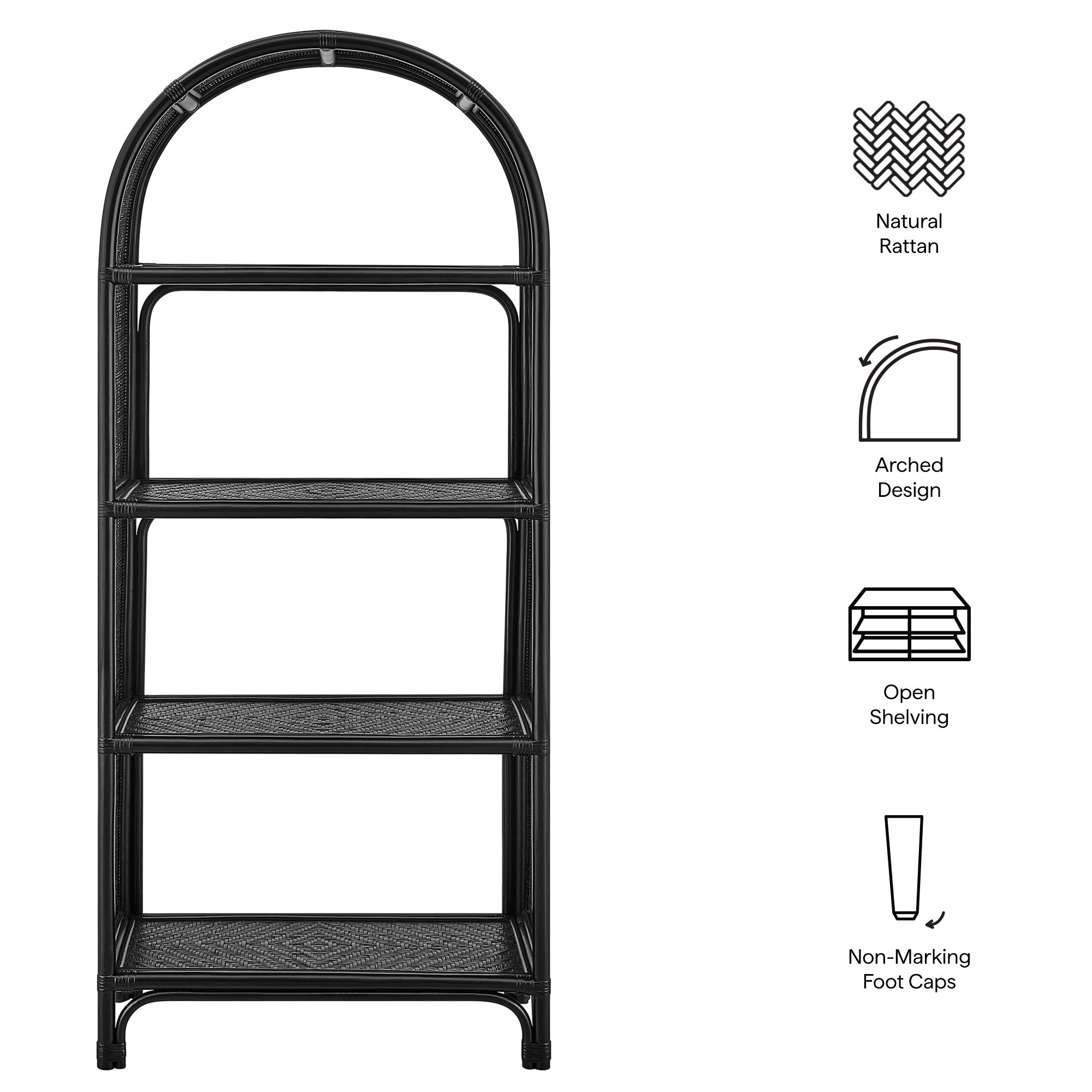 Modway Celeste 67 Inch Tall Arched Natural Rattan Bookshelf