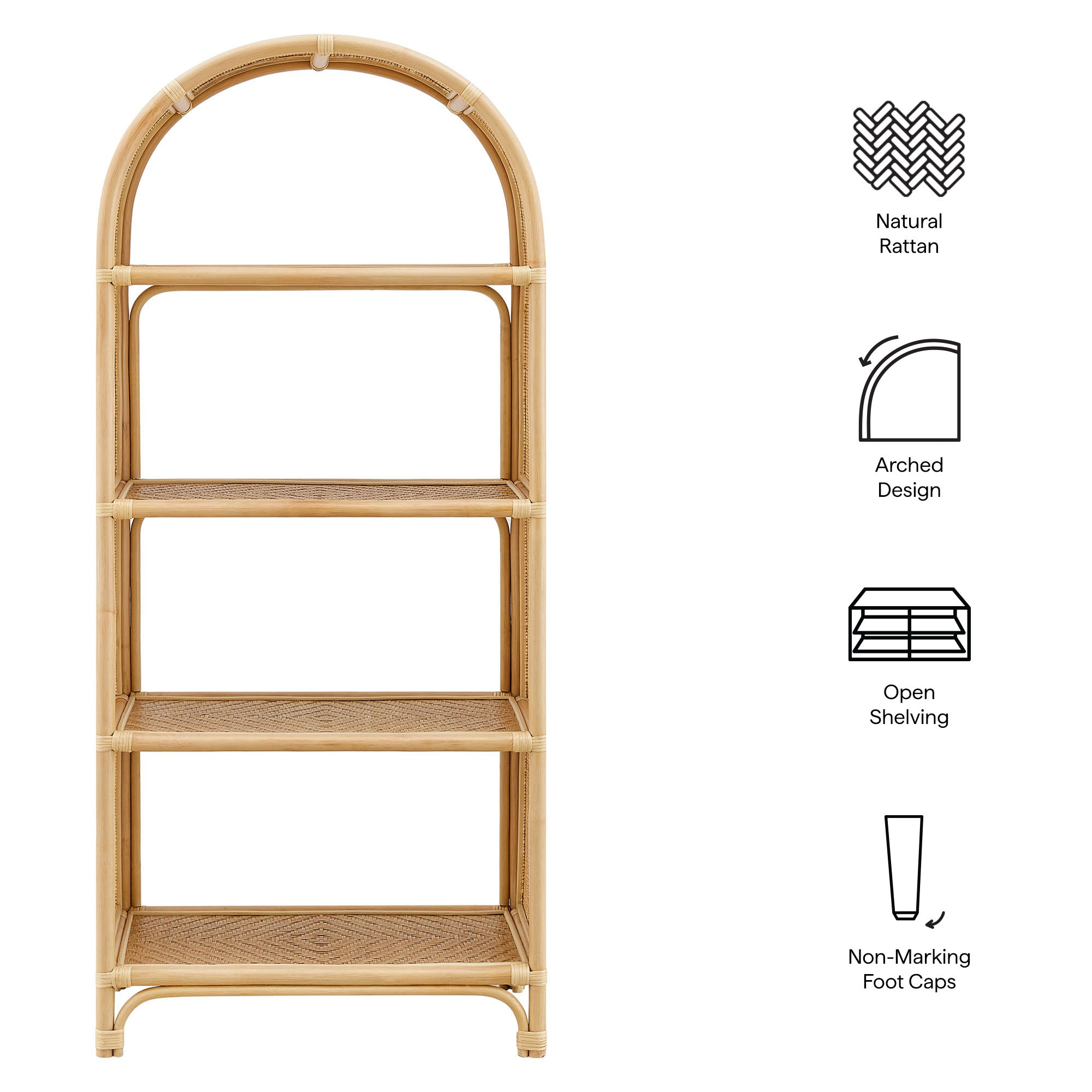 Modway Celeste 67 Inch Tall Arched Natural Rattan Bookshelf