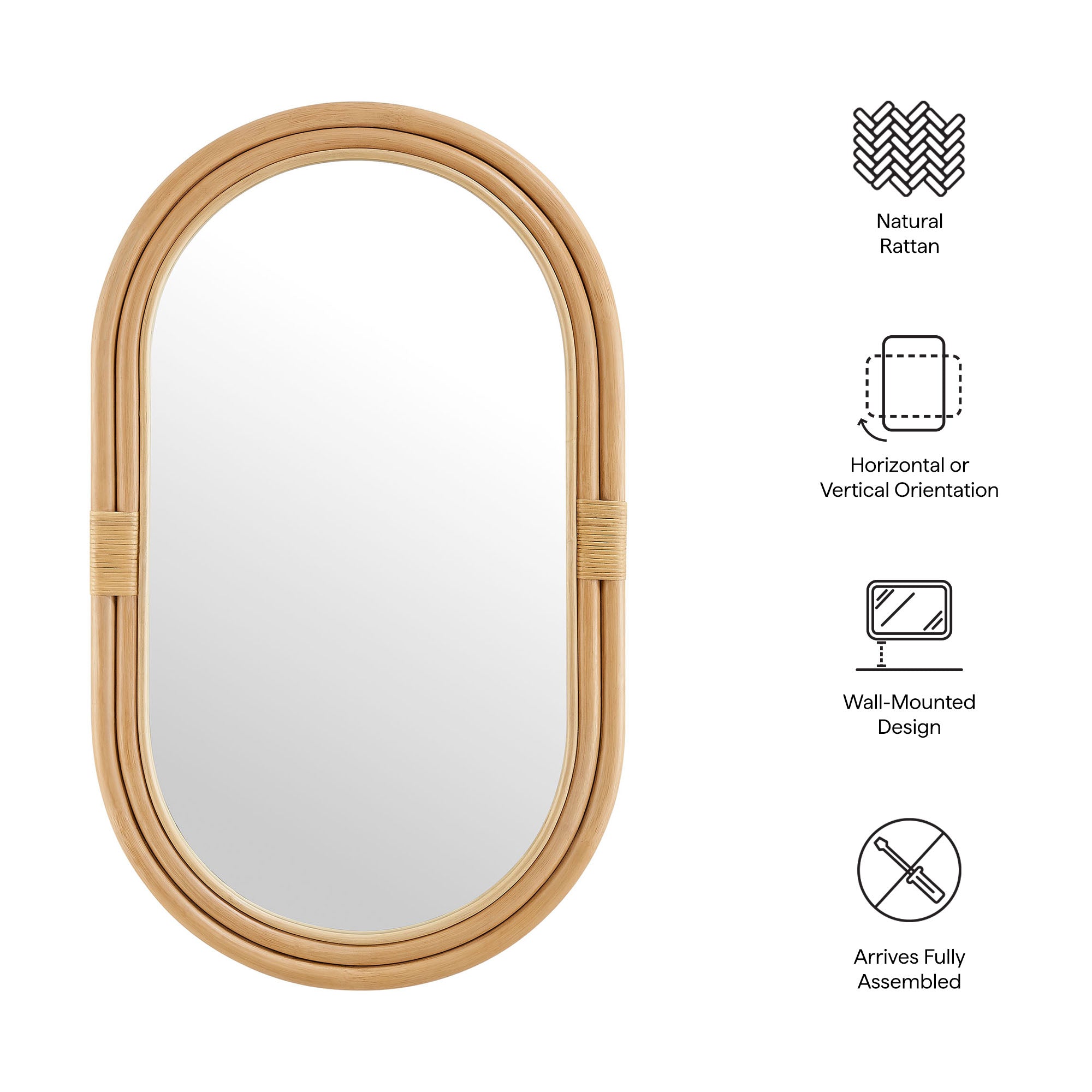 Modway Corsica Oval Rattan Wall Mirror