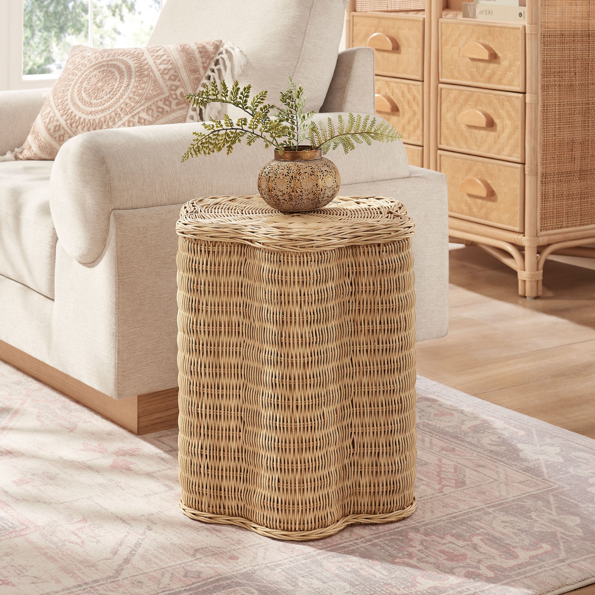 Modway Erika Scalloped Natural Rattan Side Table