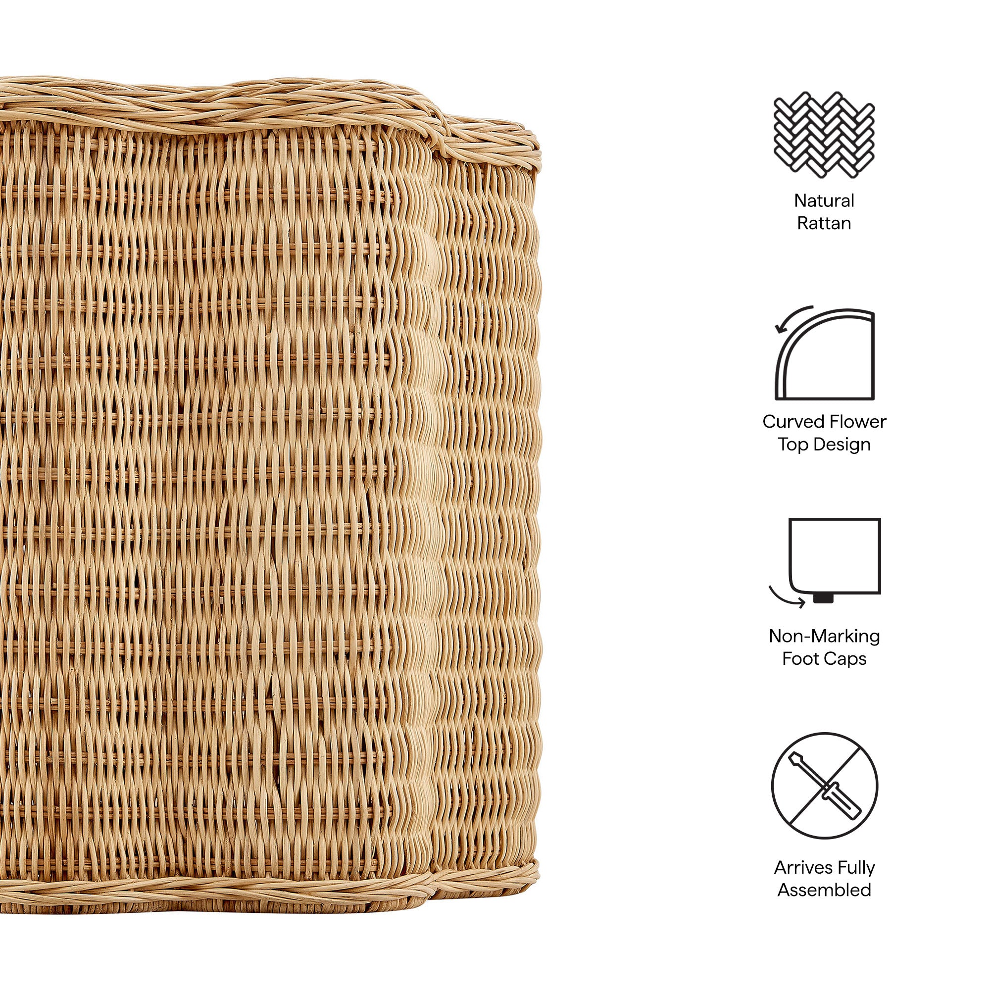 Modway Erika Scalloped Natural Rattan Side Table