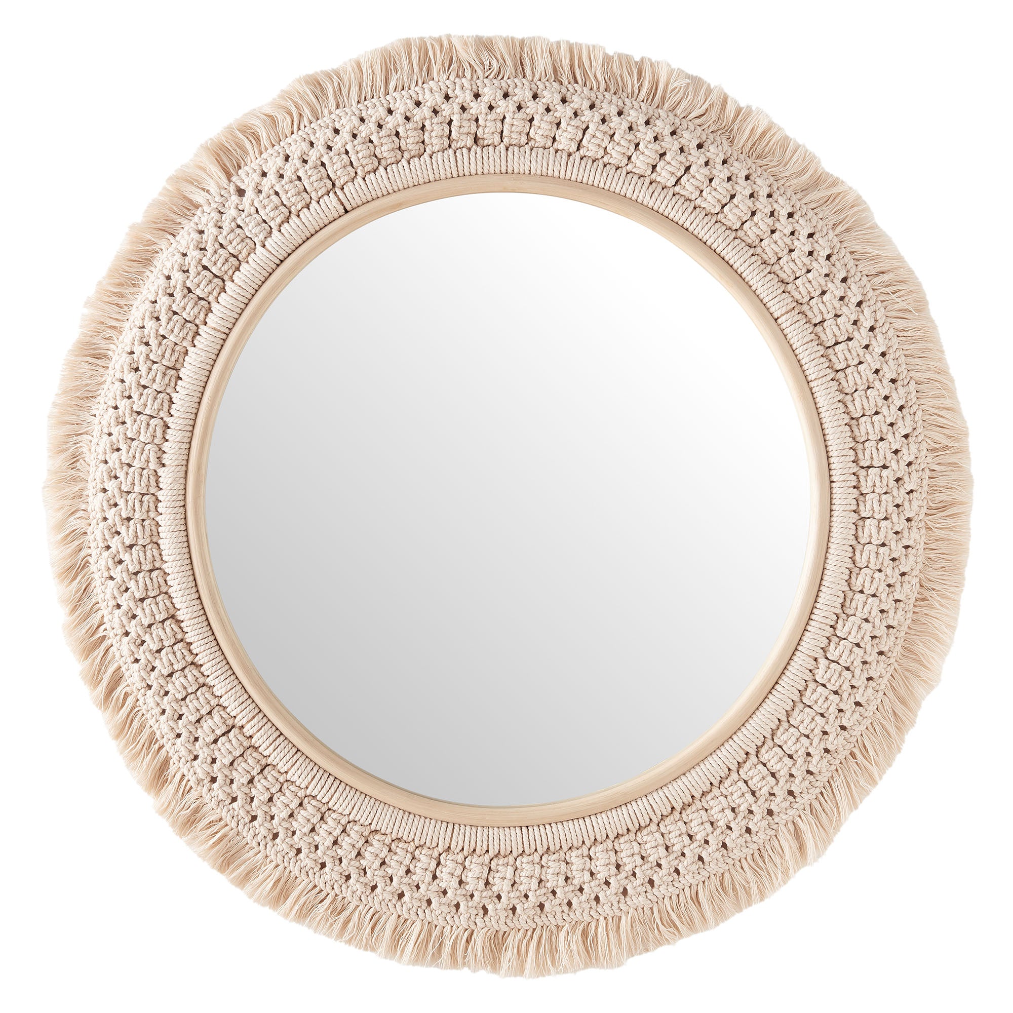 Modway Jade Round Rattan Macrame Wall Mirror