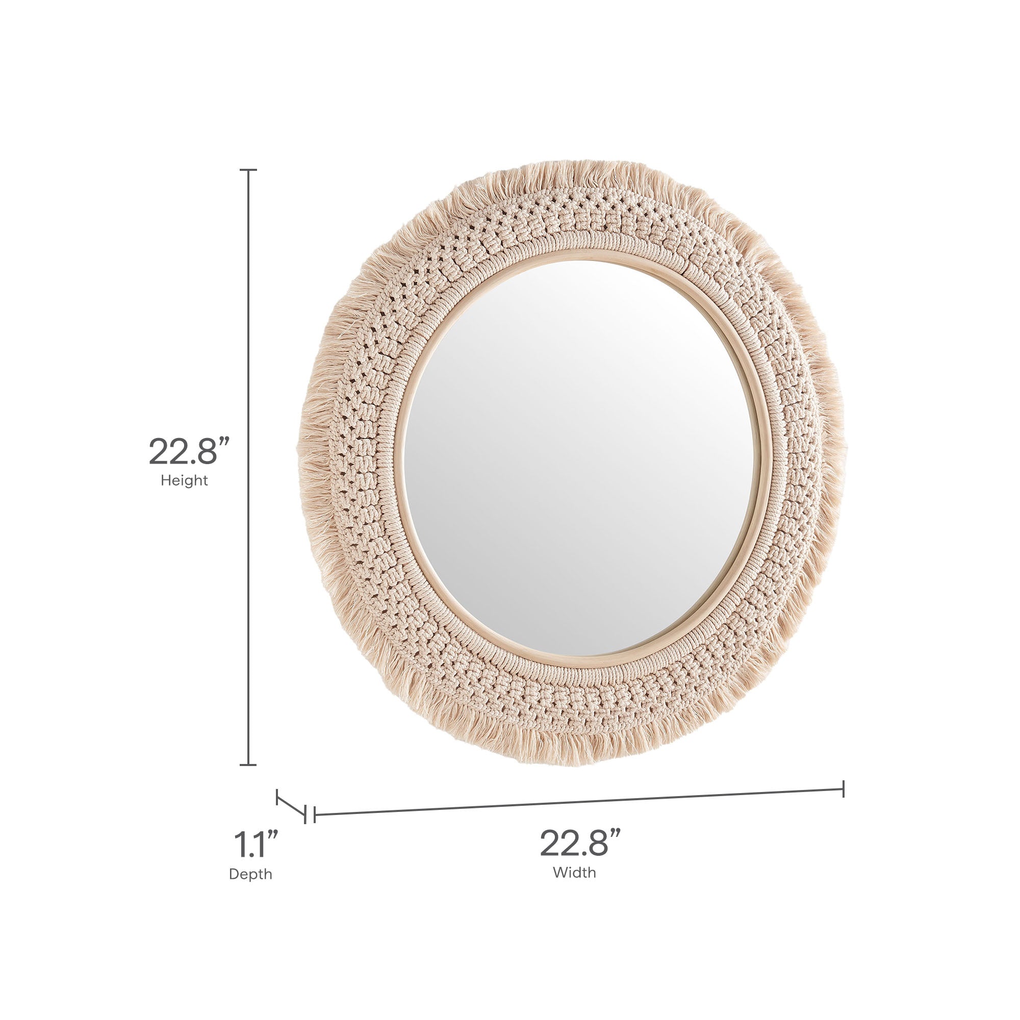 Modway Jade Round Rattan Macrame Wall Mirror