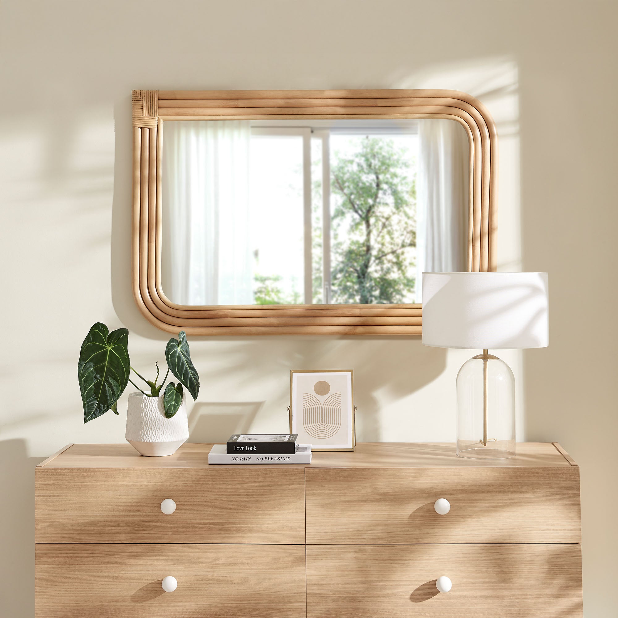 Modway Corsica Curved Rectangle Rattan Wall Mirror